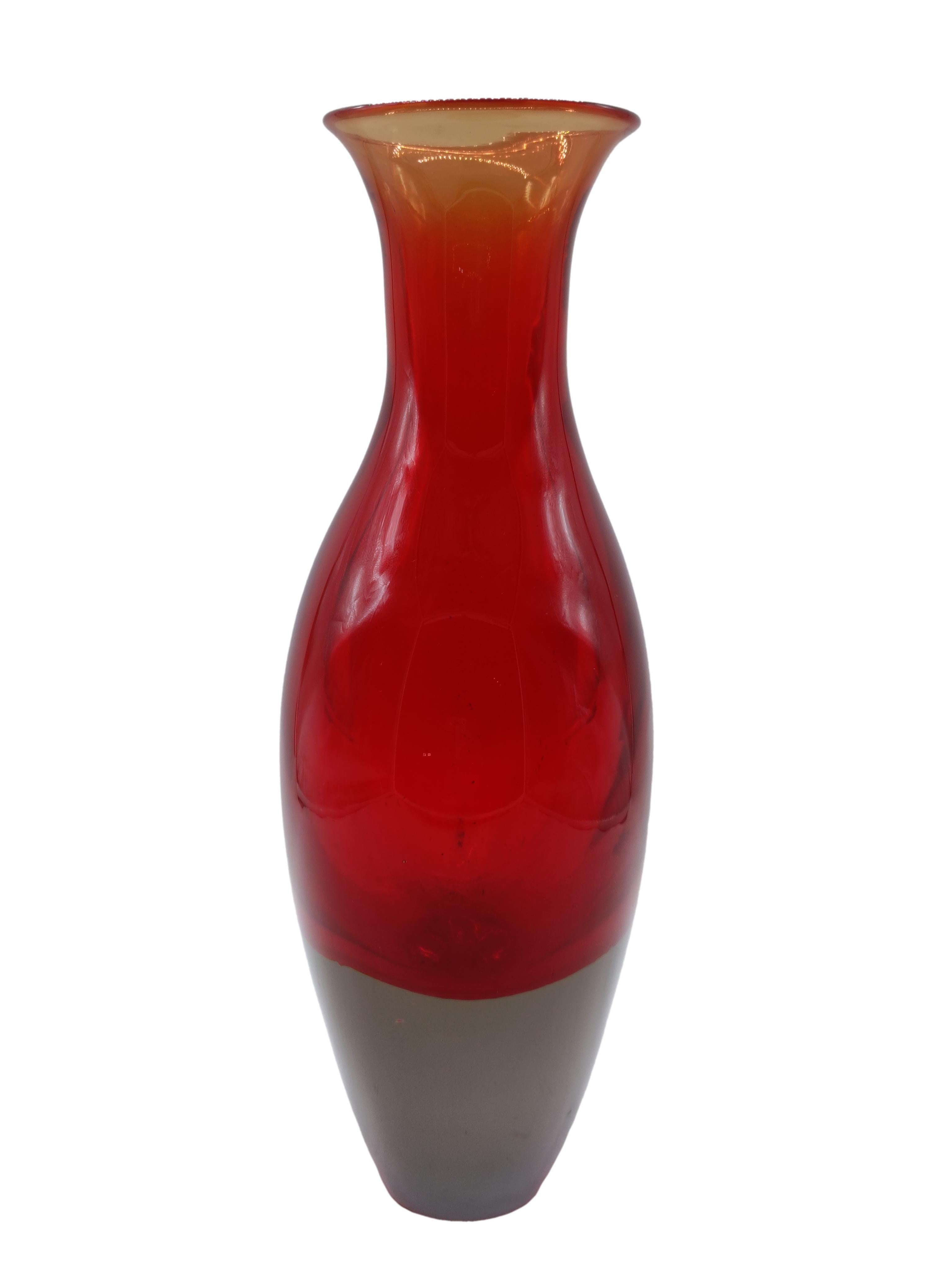 Flavio Poli per Seguso Vaso in Vetro di Murano Rosso e Grigio, Italia 1960s For Sale 1