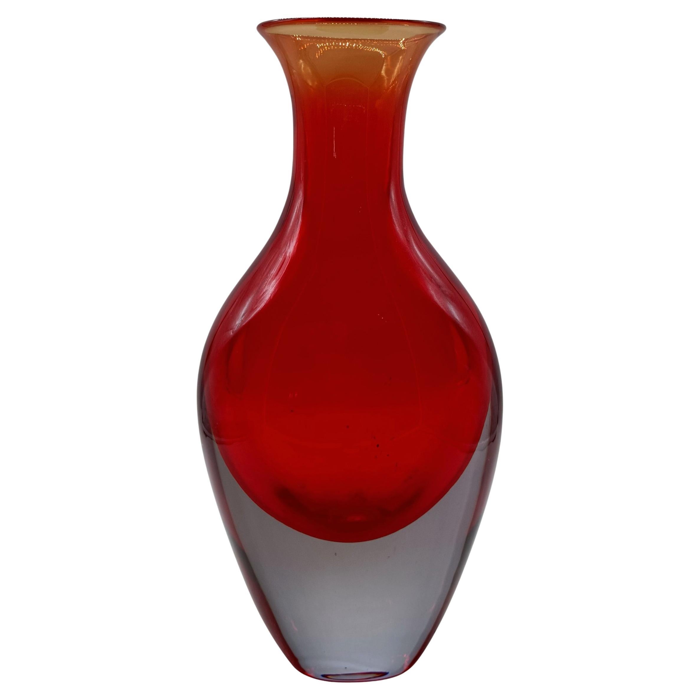 Flavio Poli per Seguso Vaso in Vetro di Murano Rosso e Grigio, Italia 1960s For Sale