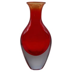 Flavio Poli per Seguso Vaso in Vetro di Murano Rosso e Grigio, Italia 1960s