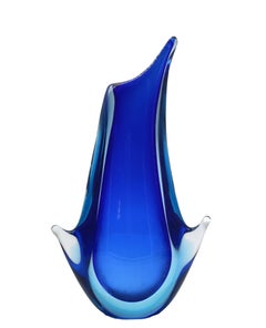 Flavio Poli for Seguso Submerged Cobalt Blue Murano Glass Vase, Italy 1960s