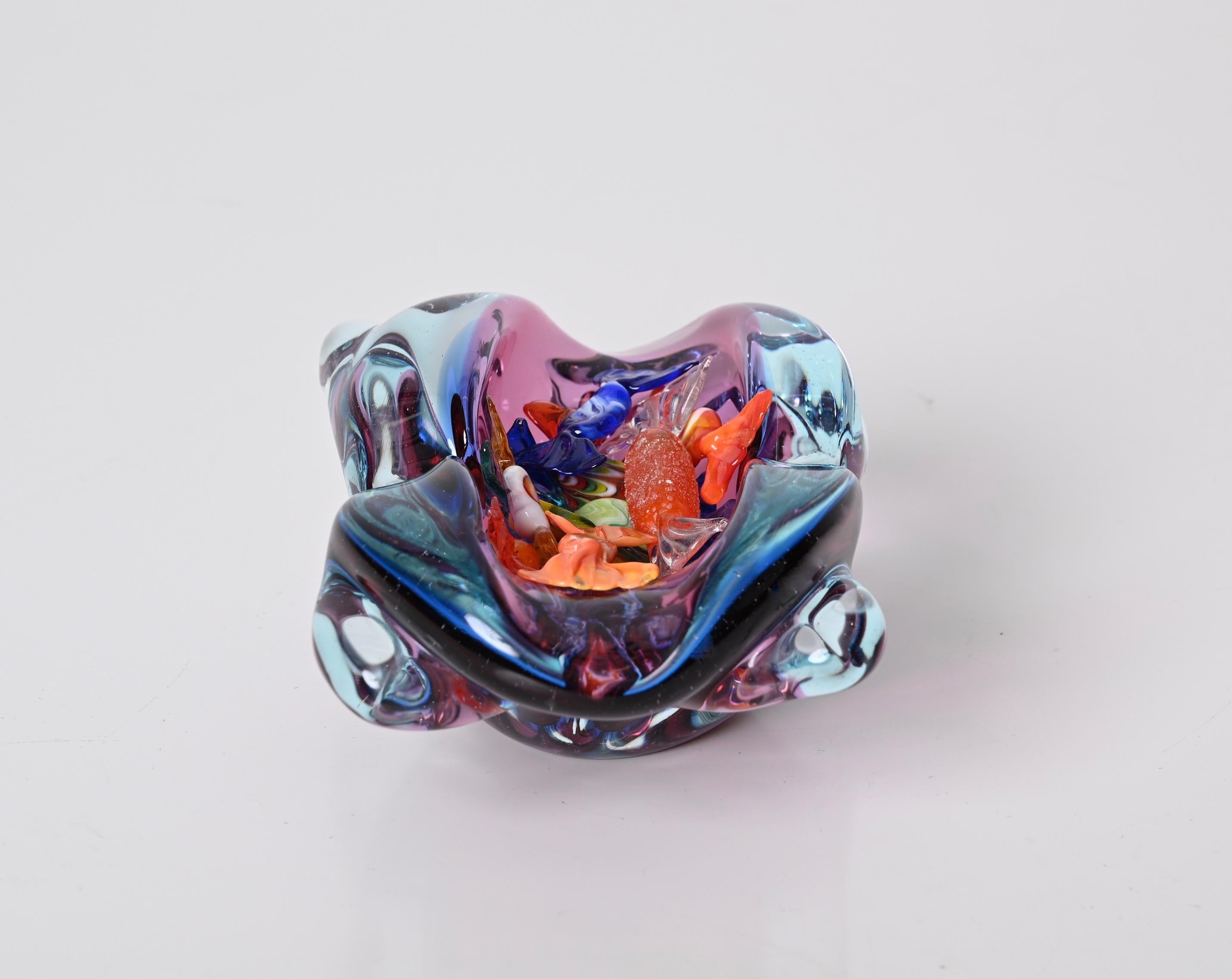 Flavio Poli Purple, Blue and Pink Sommerso Murano Glass Italian Bowl, 1960s For Sale 5