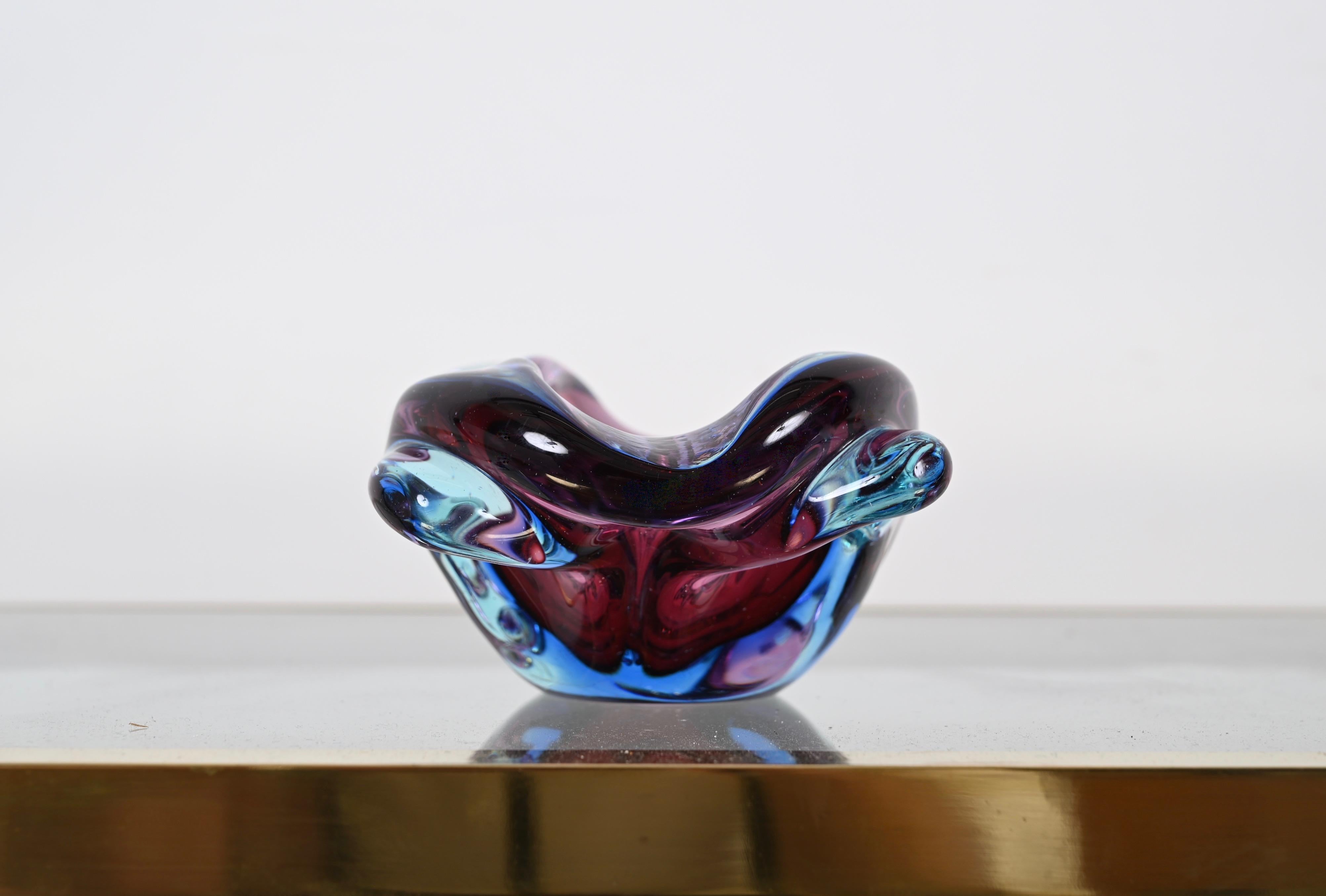 Flavio Poli Purple, Blue and Pink Sommerso Murano Glass Italian Bowl, 1960s For Sale 6
