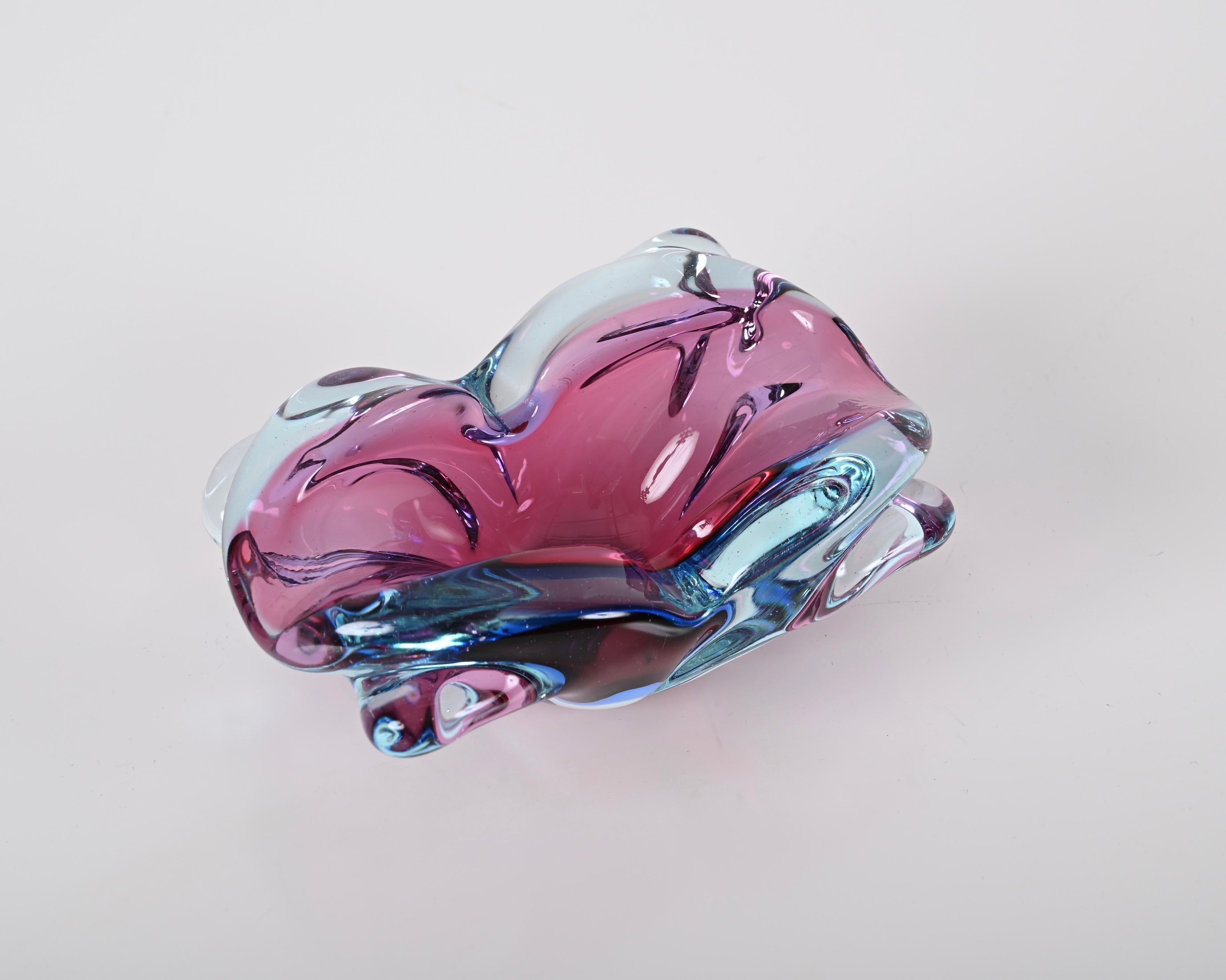 Flavio Poli Purple, Blue and Pink Sommerso Murano Glass Italian Bowl, 1960s For Sale 8