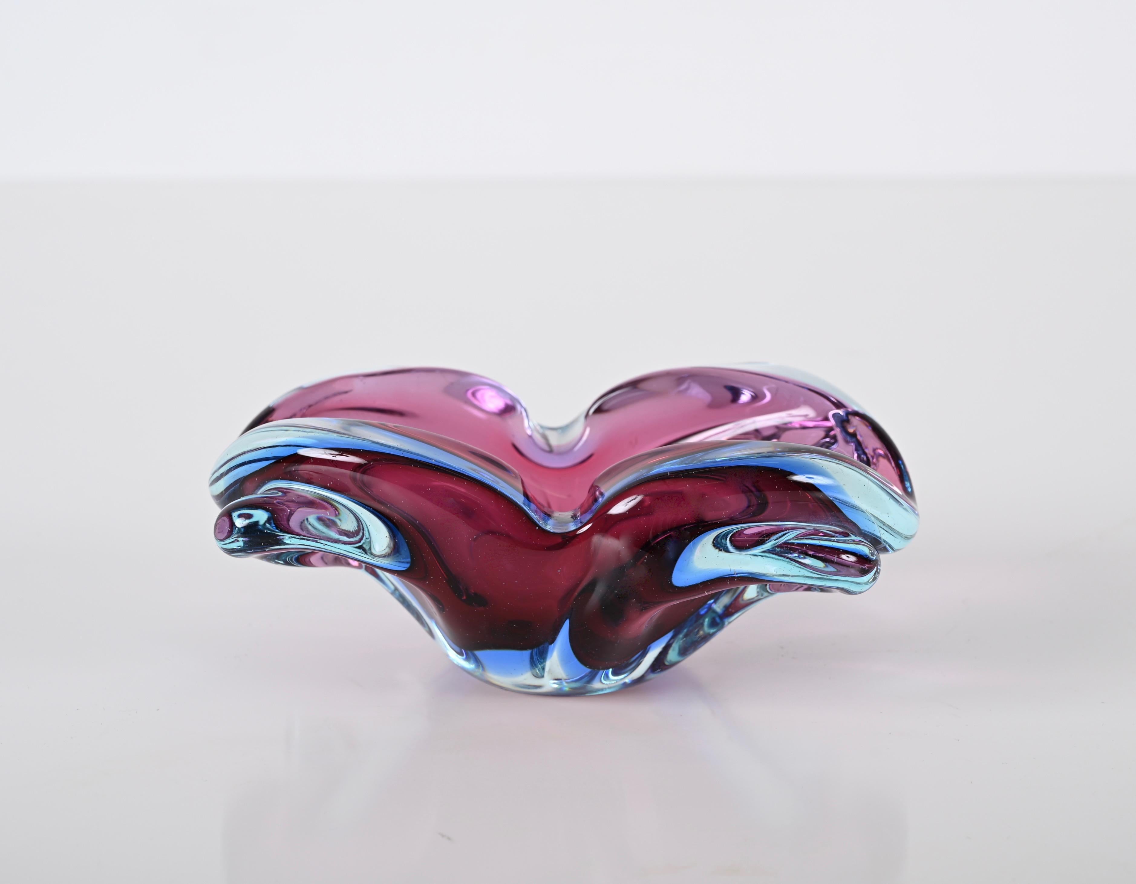 Flavio Poli Purple, Blue and Pink Sommerso Murano Glass Italian Bowl, 1960s For Sale 9