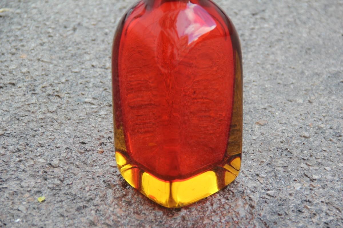 Mid-Century Modern Flavio Poli Seguso Monumental Great Bottle Murano Glass Red Color Longilineal