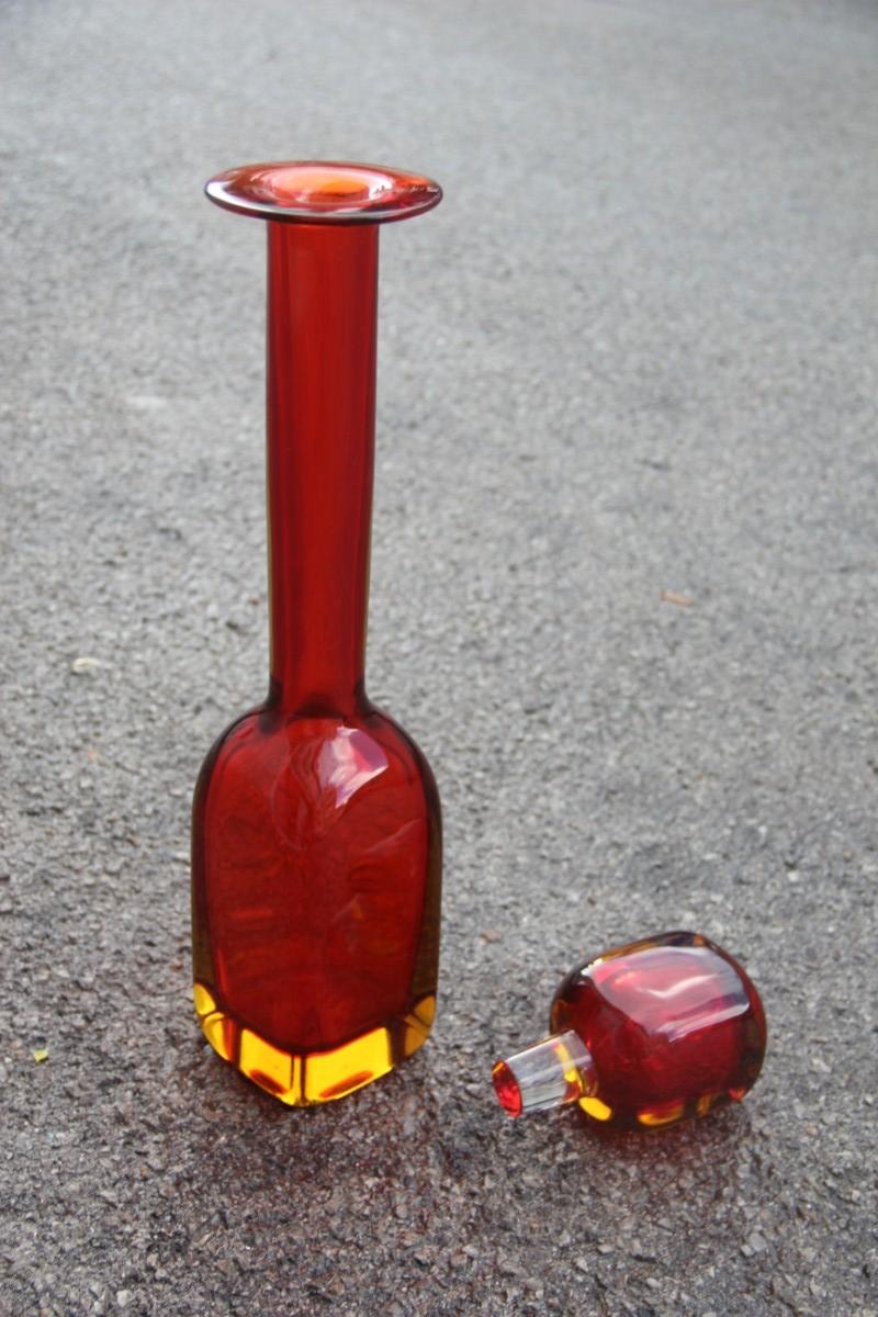 European Flavio Poli Seguso Monumental Great Bottle Murano Glass Red Color Longilineal