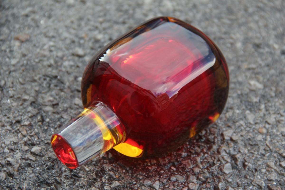 Mid-20th Century Flavio Poli Seguso Monumental Great Bottle Murano Glass Red Color Longilineal