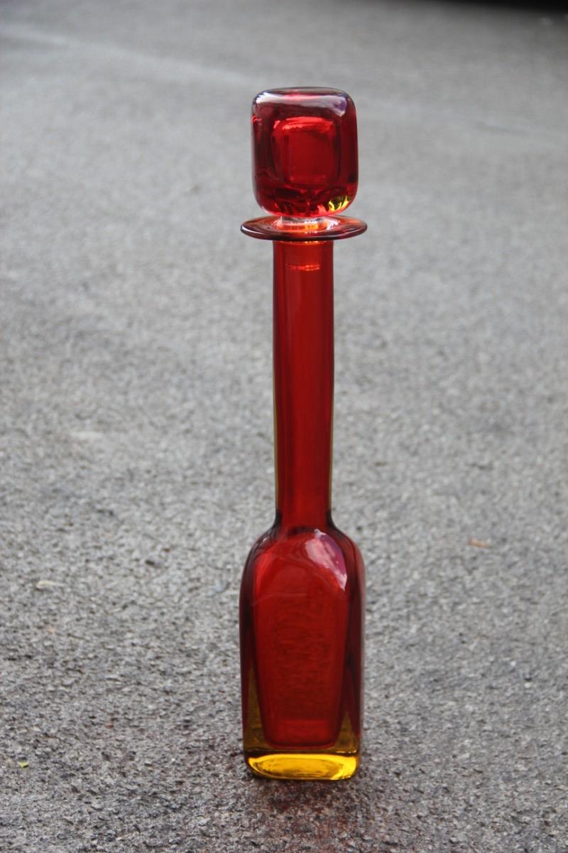 Flavio Poli Seguso Monumental Great Bottle Murano Glass Red Color Longilineal 1