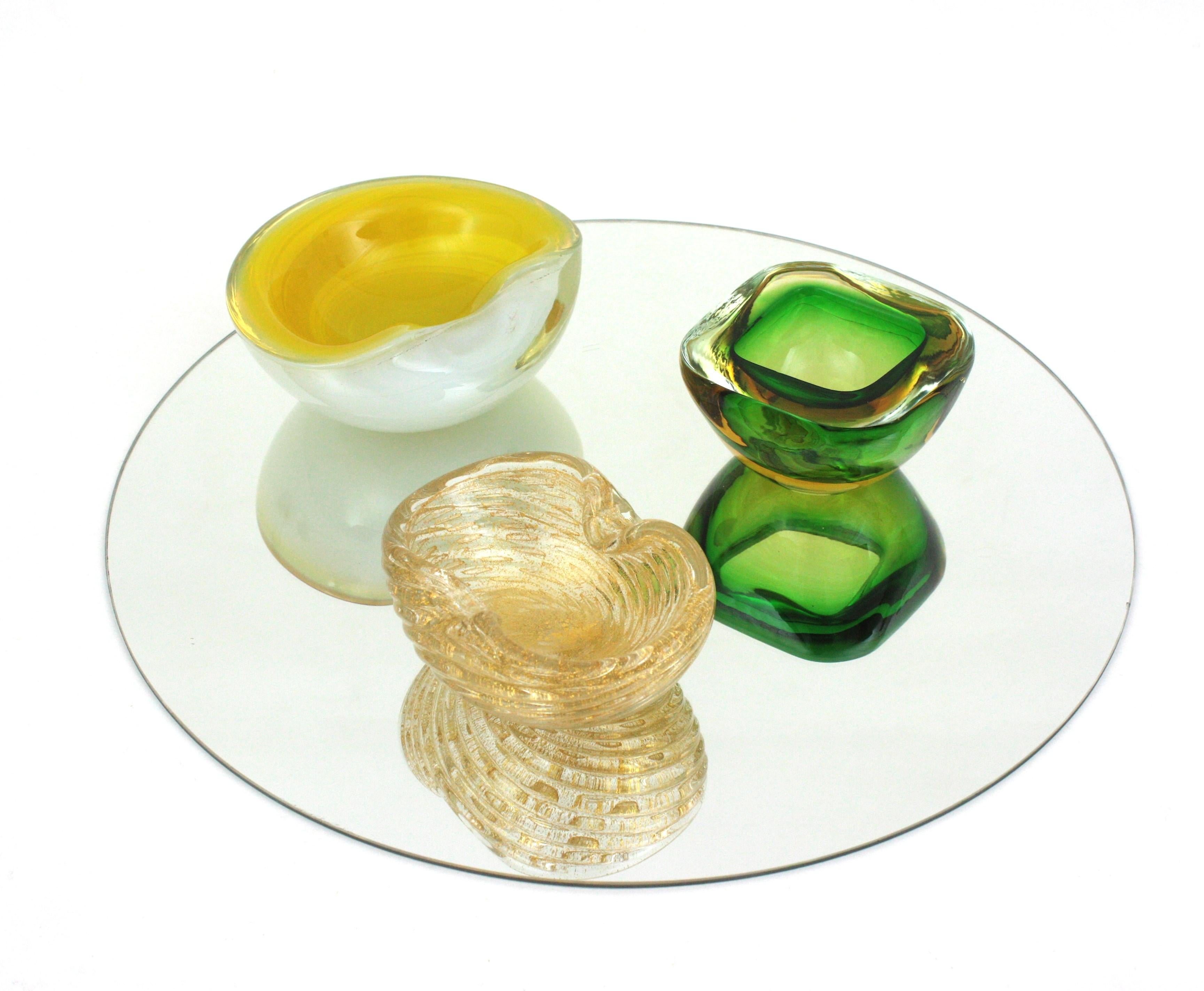 Flavio Poli Seguso Cuenco de cristal artístico Murano Sommerso Verde Amarillo en venta 3