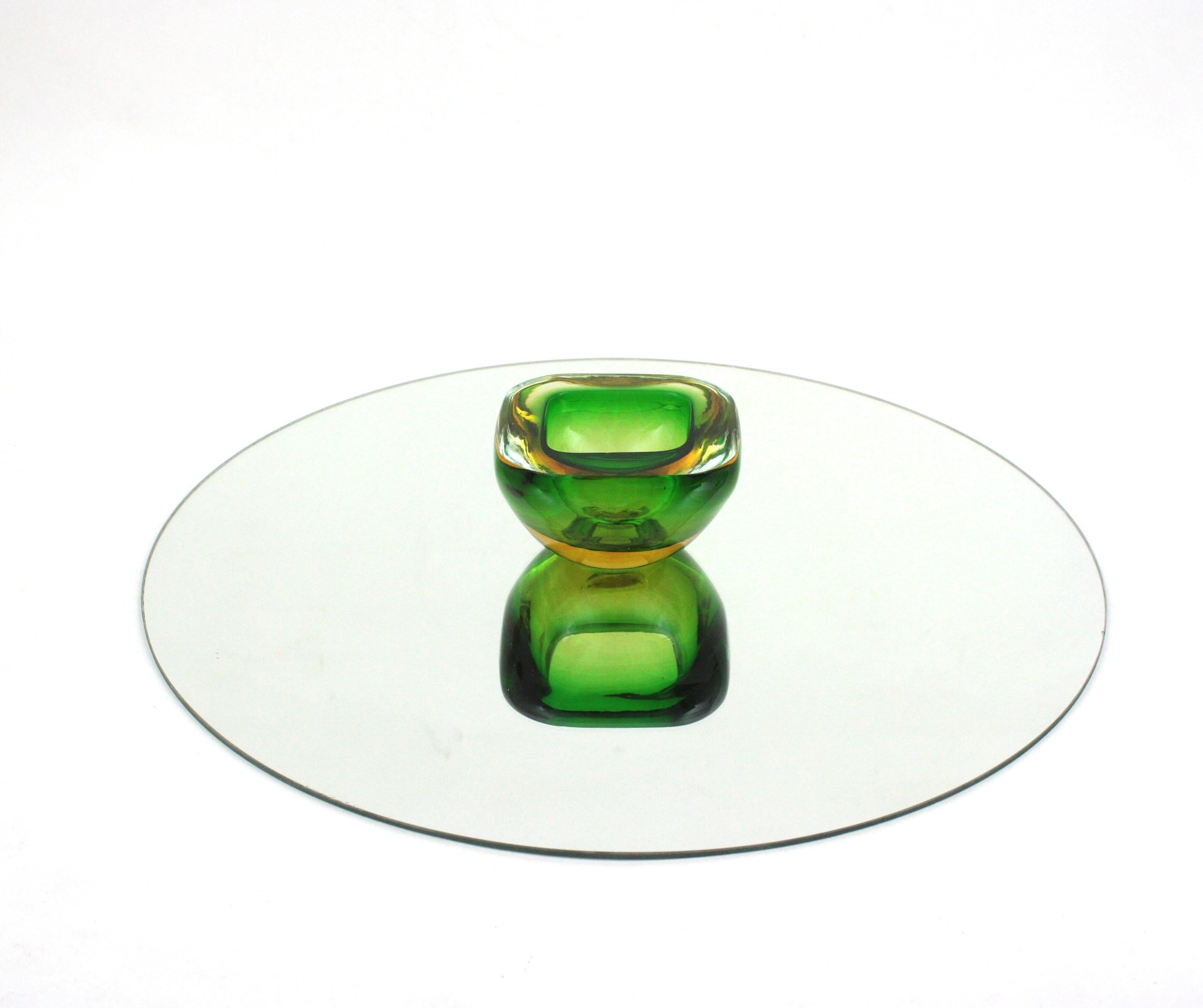 Flavio Poli Seguso Cuenco de cristal artístico Murano Sommerso Verde Amarillo en venta 5