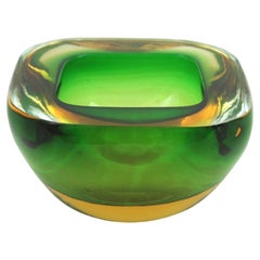 Flavio Poli Seguso Cuenco de cristal artístico Murano Sommerso Verde Amarillo