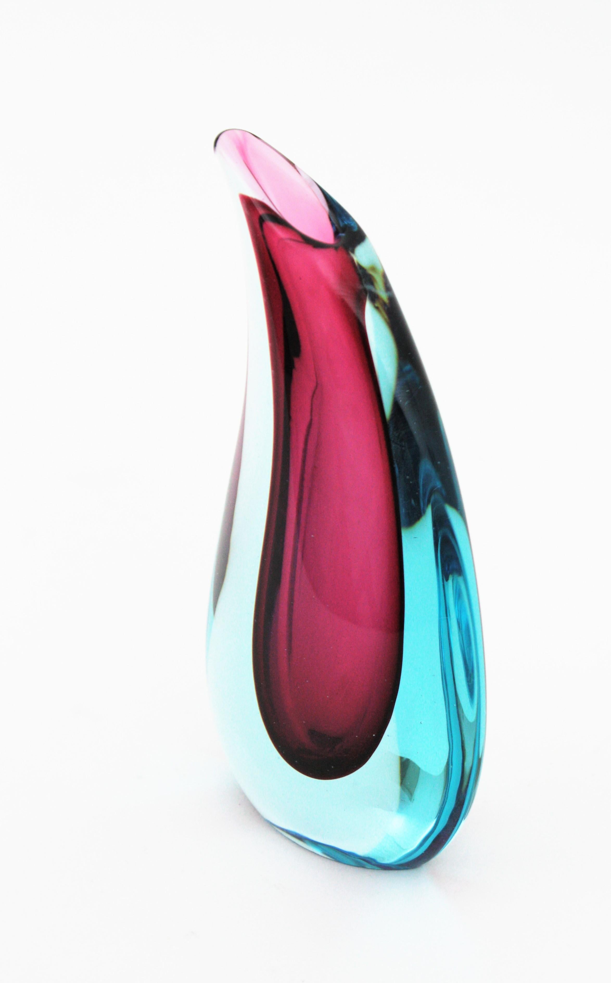Flavio Poli Seguso Murano Blue and Purple Sommerso Glass Teardrop Vase 3