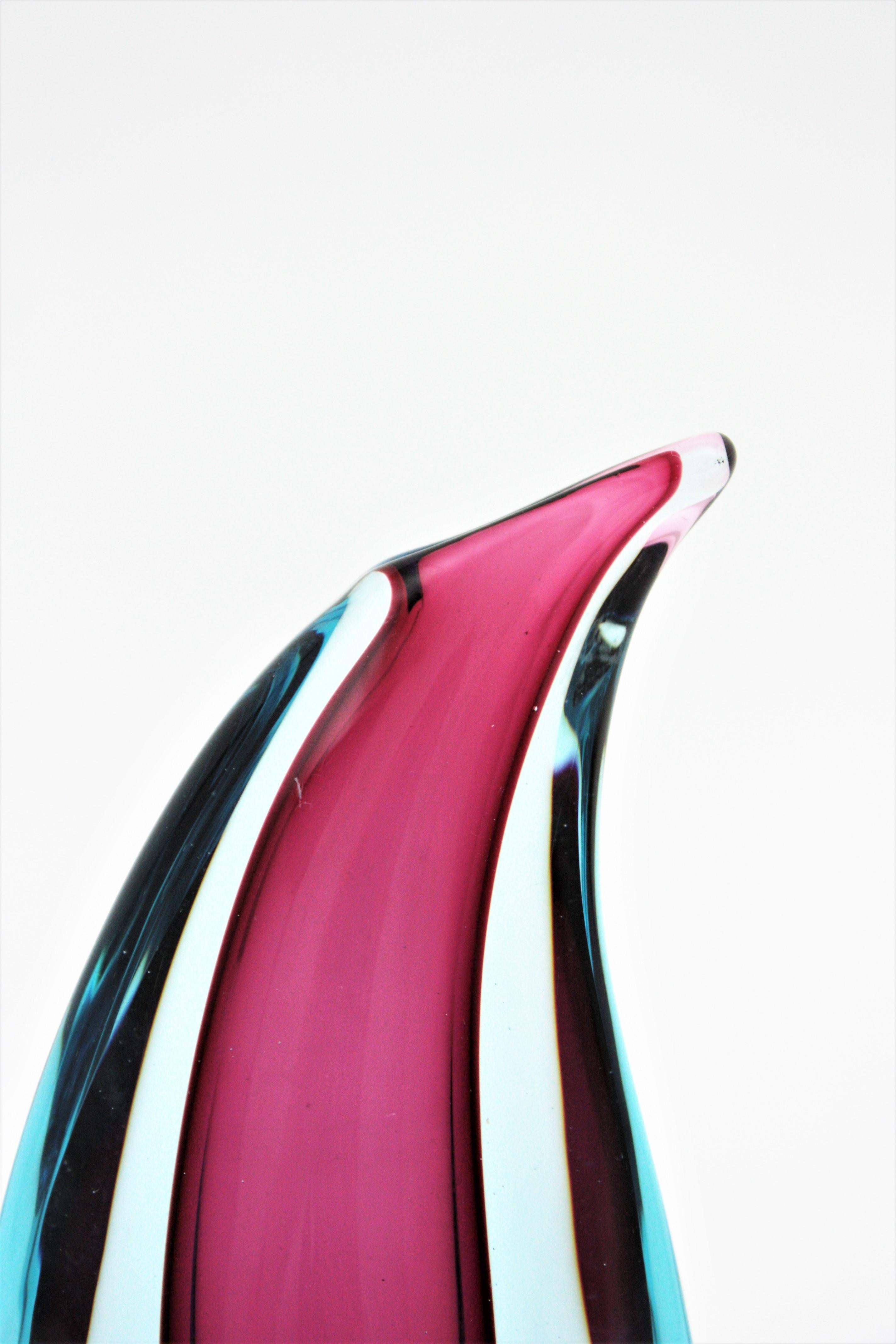 Flavio Poli Seguso Murano Blue and Purple Sommerso Glass Teardrop Vase 4