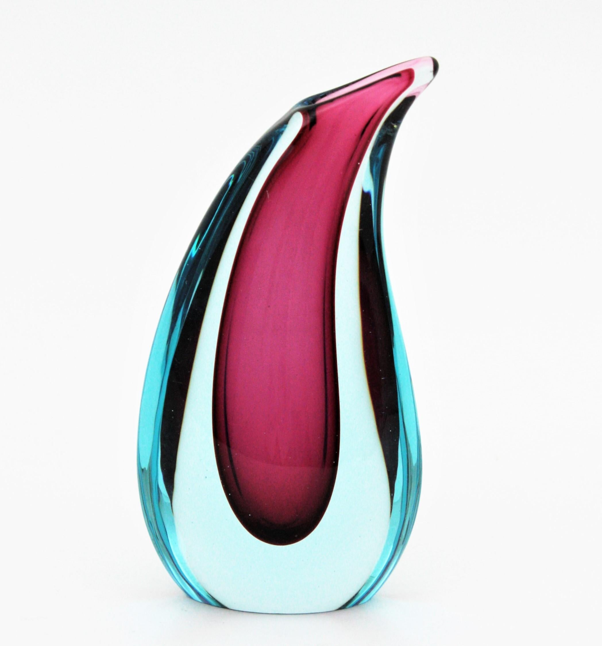 Flavio Poli Seguso Murano Blue and Purple Sommerso Glass Teardrop Vase 5