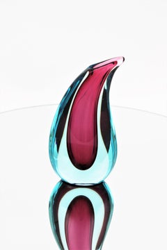 Flavio Poli Seguso Murano Blue and Purple Sommerso Glass Teardrop Vase