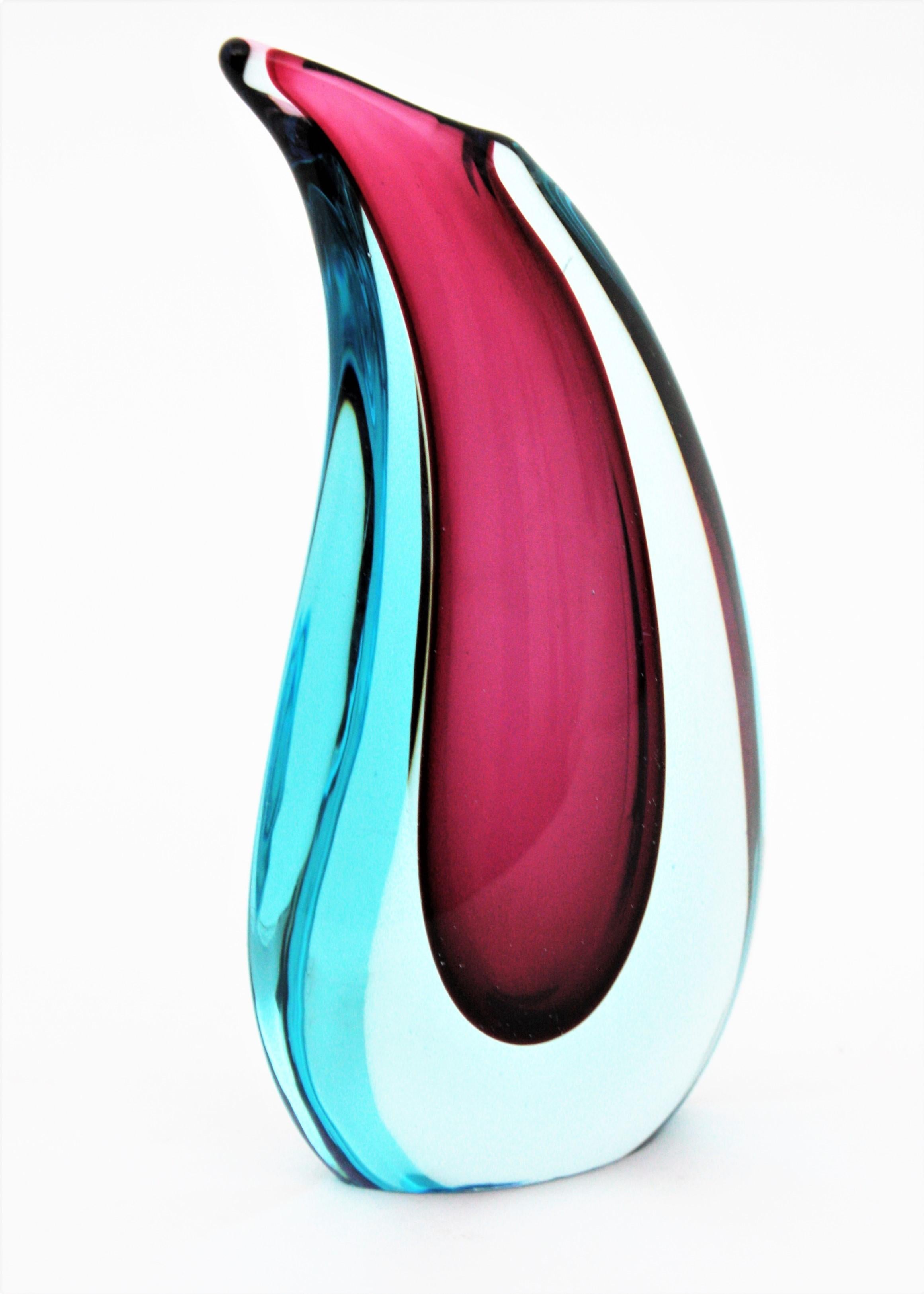 Mid-Century Modern Flavio Poli Seguso Murano Blue and Purple Sommerso Glass Teardrop Vase