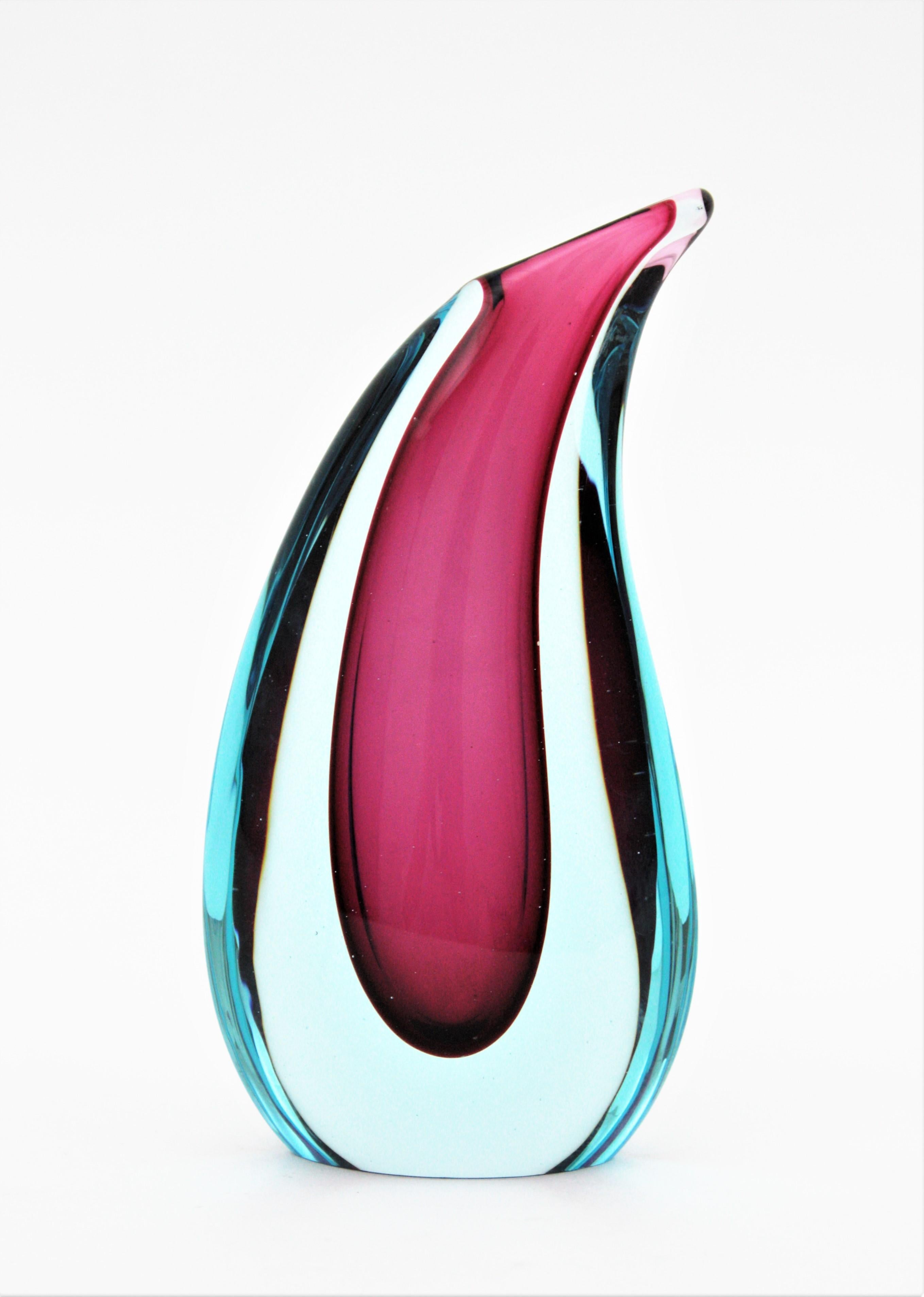 Flavio Poli Seguso Murano Blue and Purple Sommerso Glass Teardrop Vase In Good Condition In Barcelona, ES