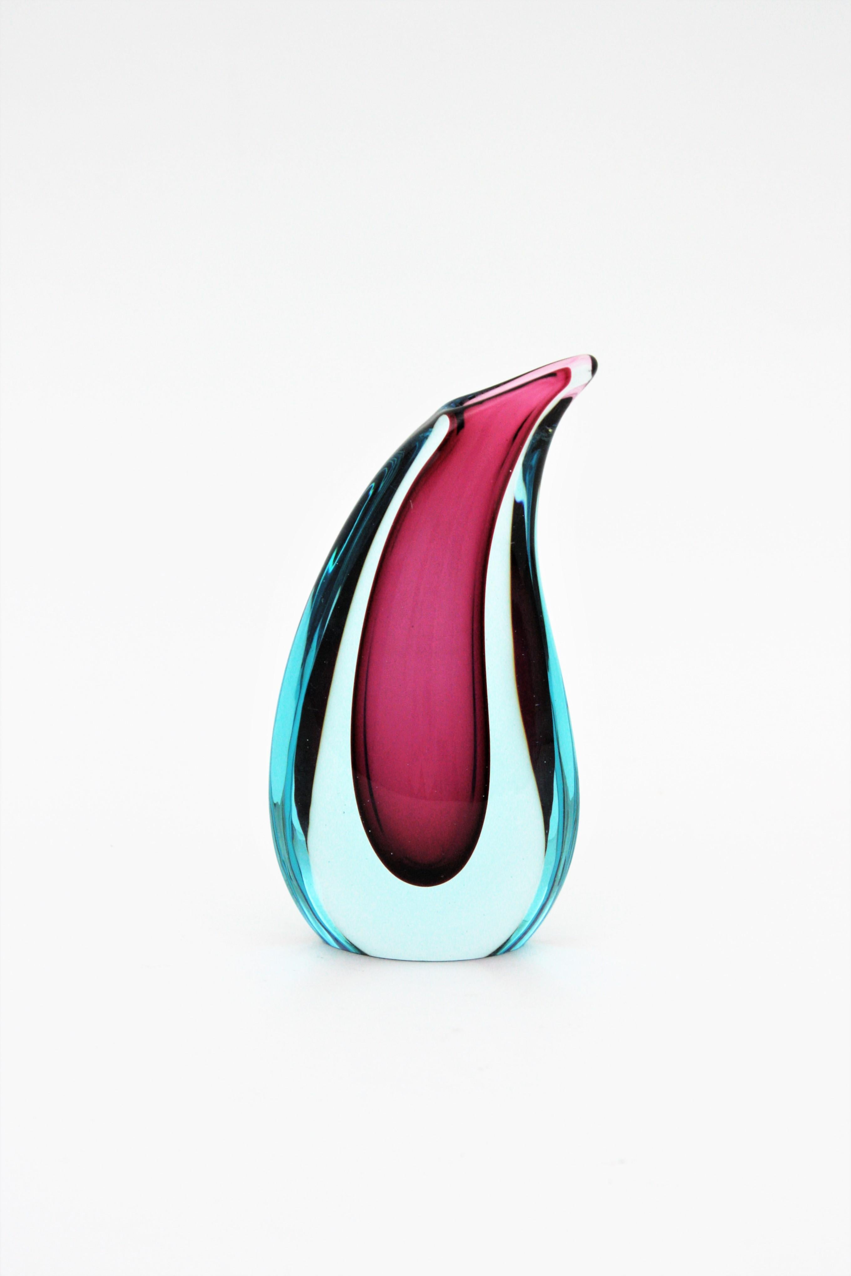 20th Century Flavio Poli Seguso Murano Blue and Purple Sommerso Glass Teardrop Vase
