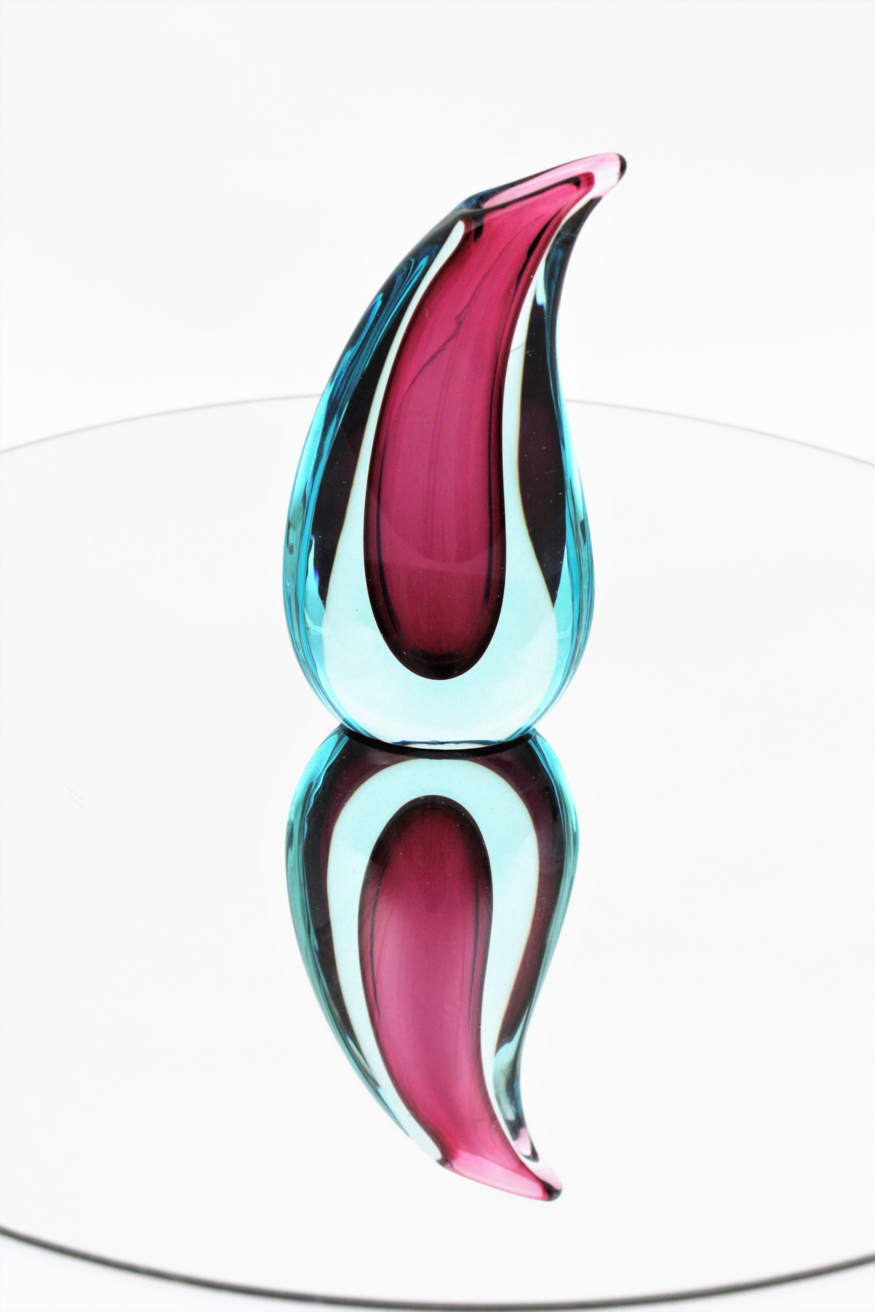 Art Glass Flavio Poli Seguso Murano Blue and Purple Sommerso Glass Teardrop Vase