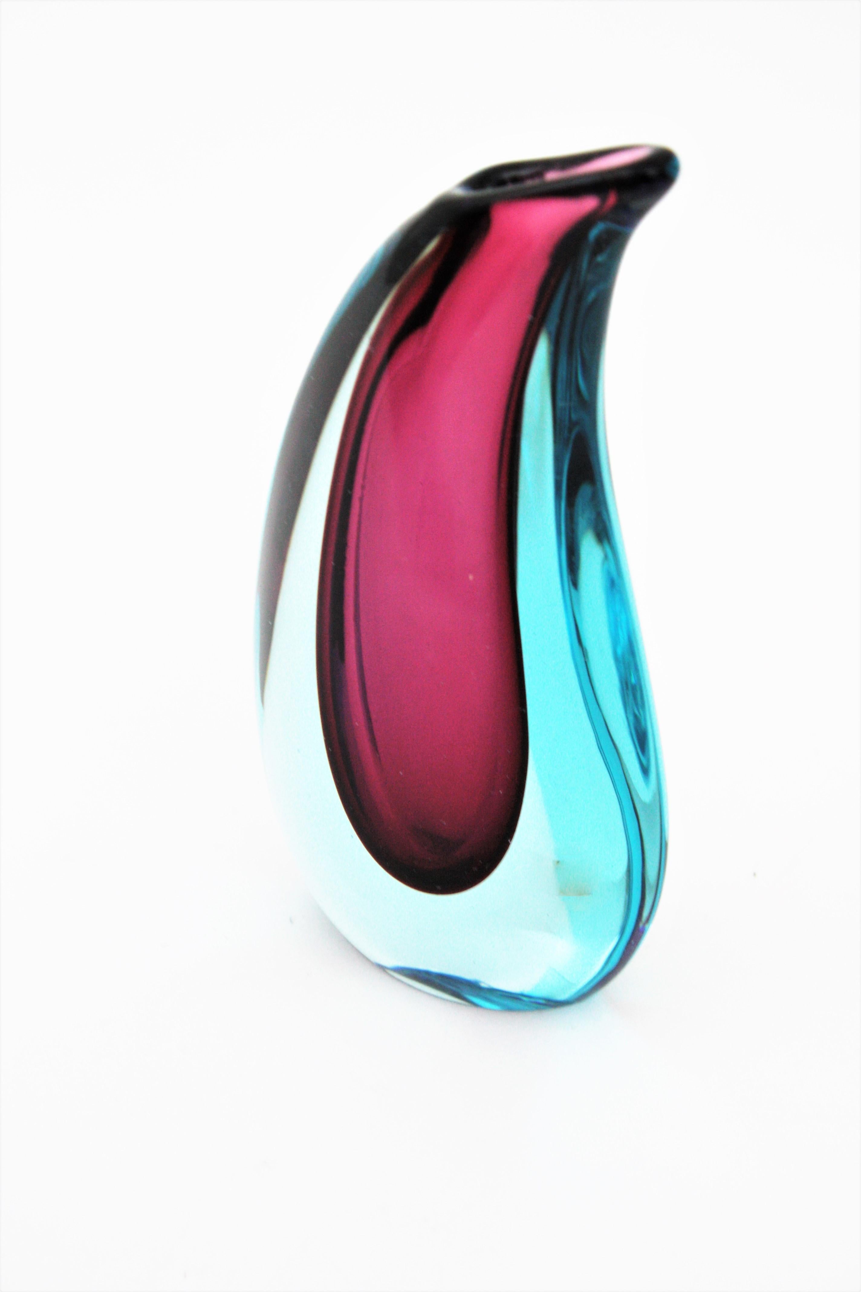 Flavio Poli Seguso Murano Blue and Purple Sommerso Glass Teardrop Vase 1