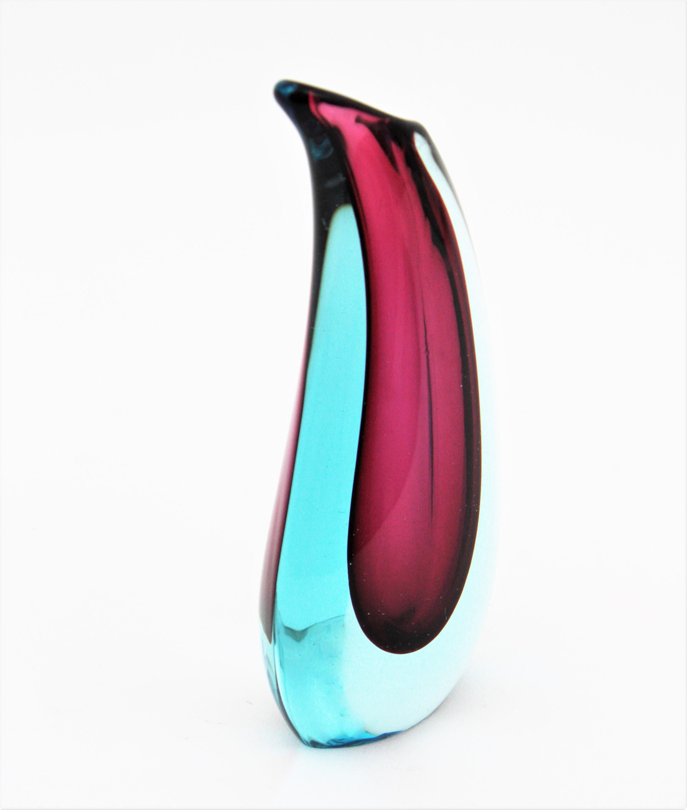 Flavio Poli Seguso Murano Blue and Purple Sommerso Glass Teardrop Vase 2