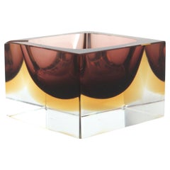 Flavio Poli Seguso Murano Brown Yellow Sommerso Faceted Glass Bowl / Ashtray
