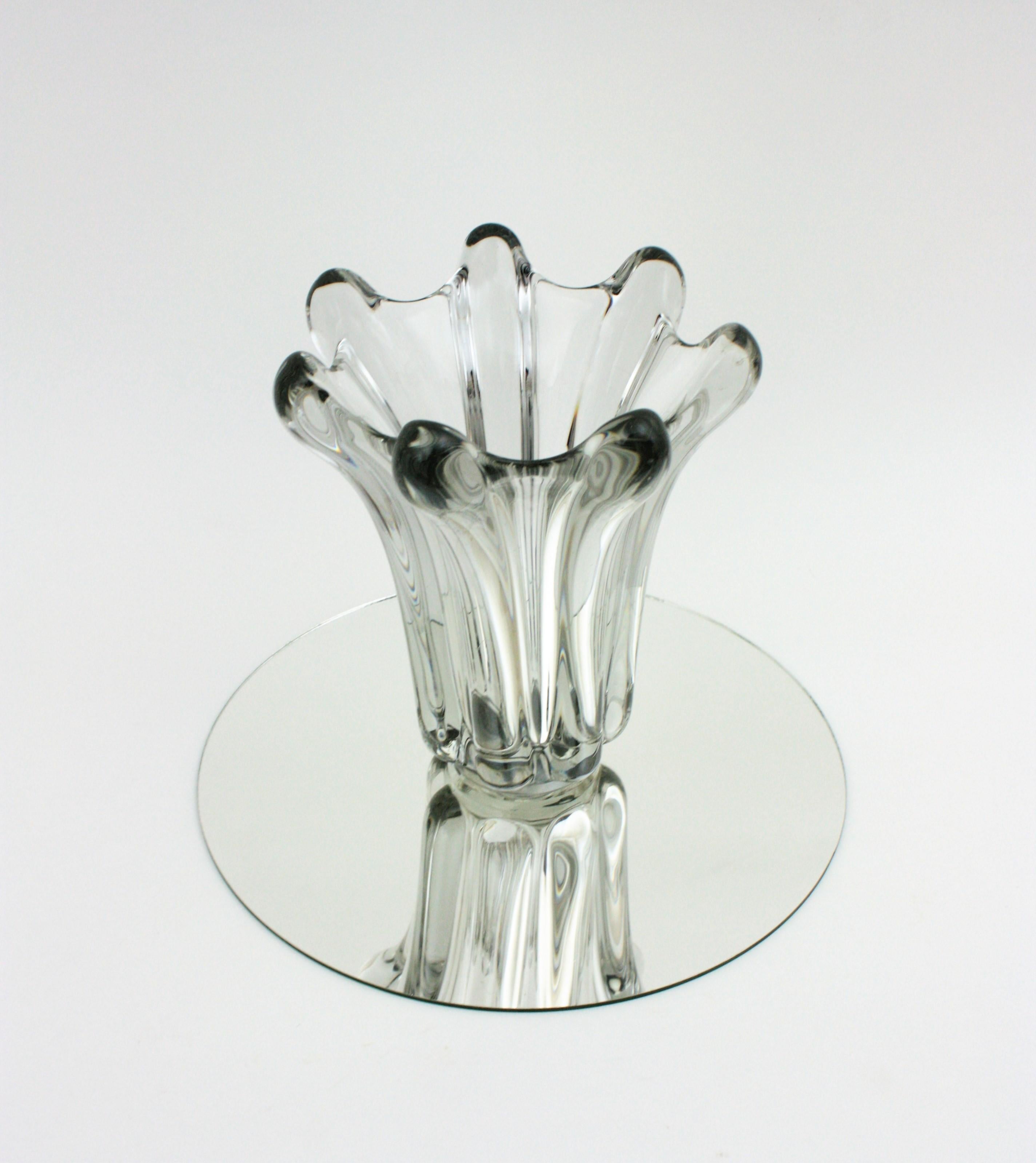 Fait main Flavio Poli Seguso Vase en verre d'art tiré transparent de Murano en vente