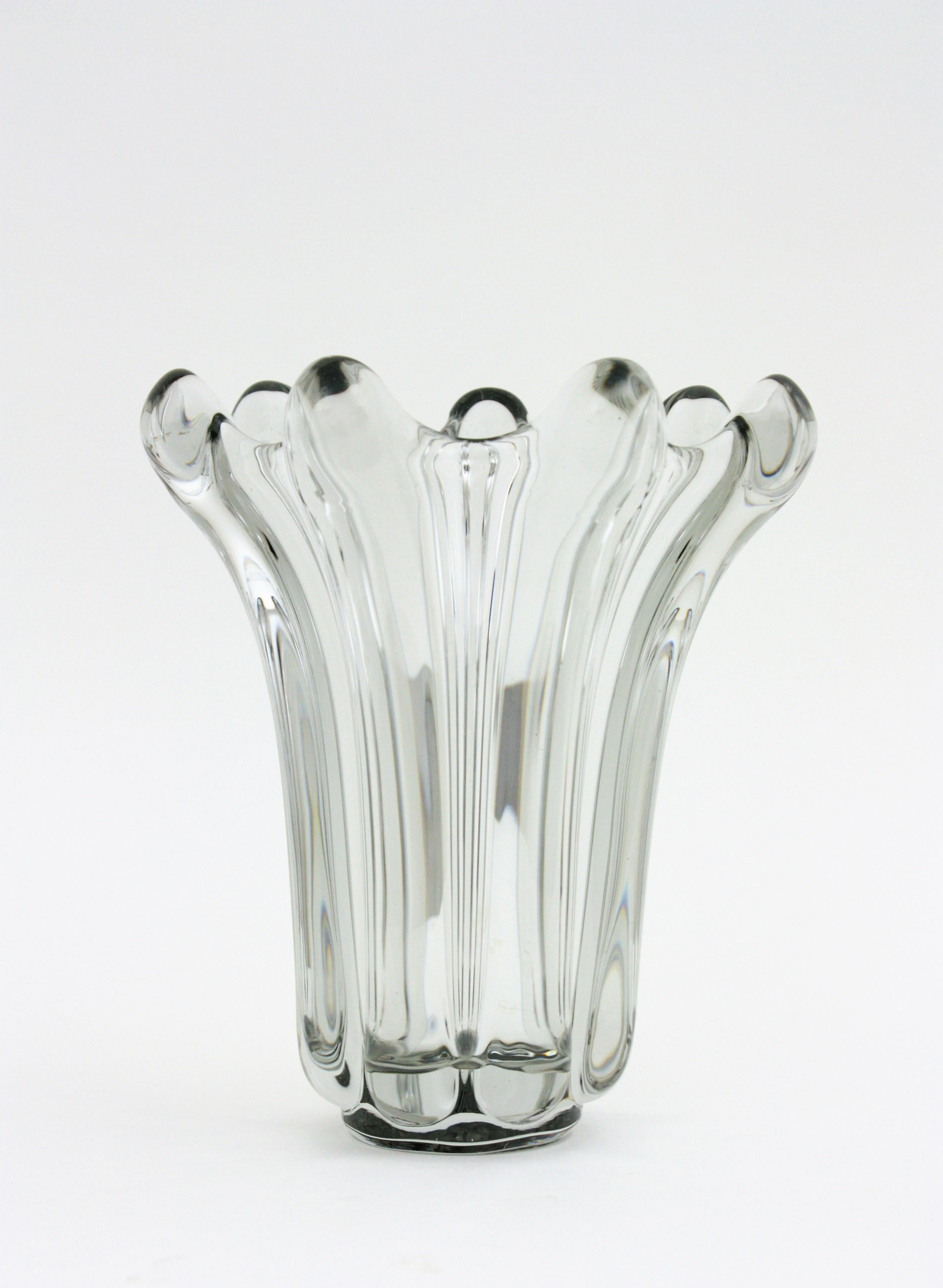 Mid-Century Modern Flavio Poli Seguso Murano Clear Pulled Art Glass Vase For Sale