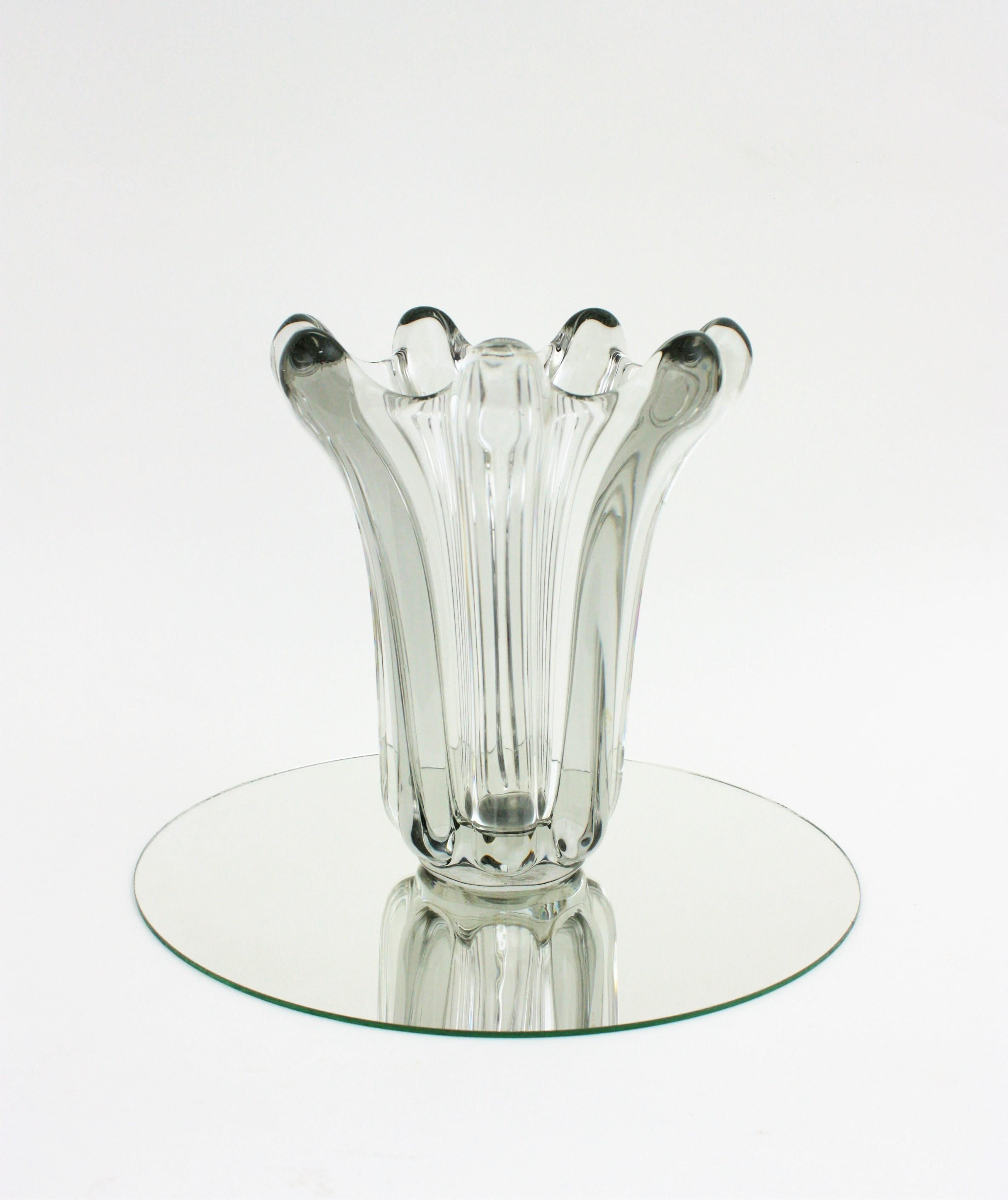 Hand-Crafted Flavio Poli Seguso Murano Clear Pulled Art Glass Vase For Sale