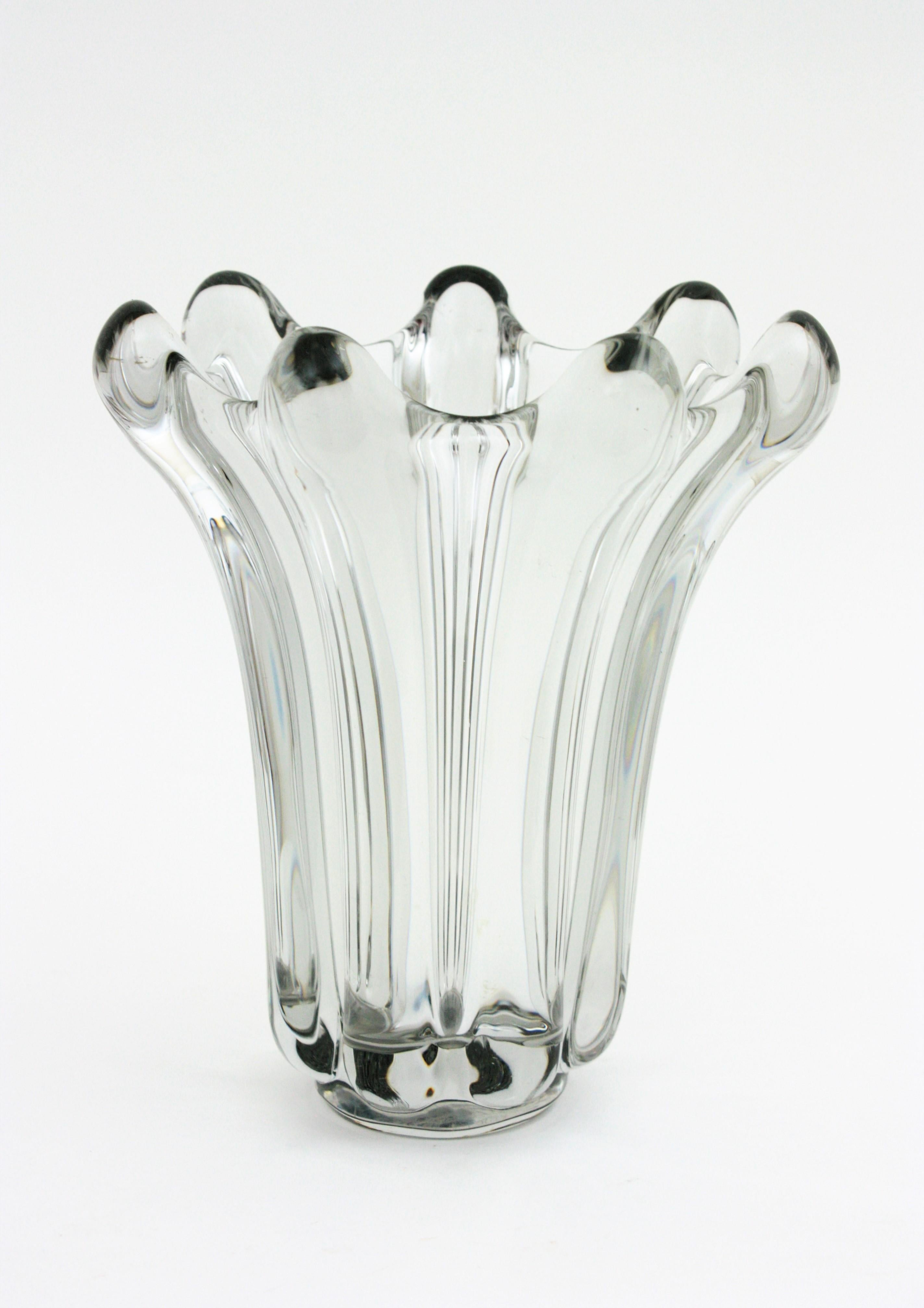 Flavio Poli Seguso Murano Clear Pulled Art Glass Vase In Good Condition For Sale In Barcelona, ES