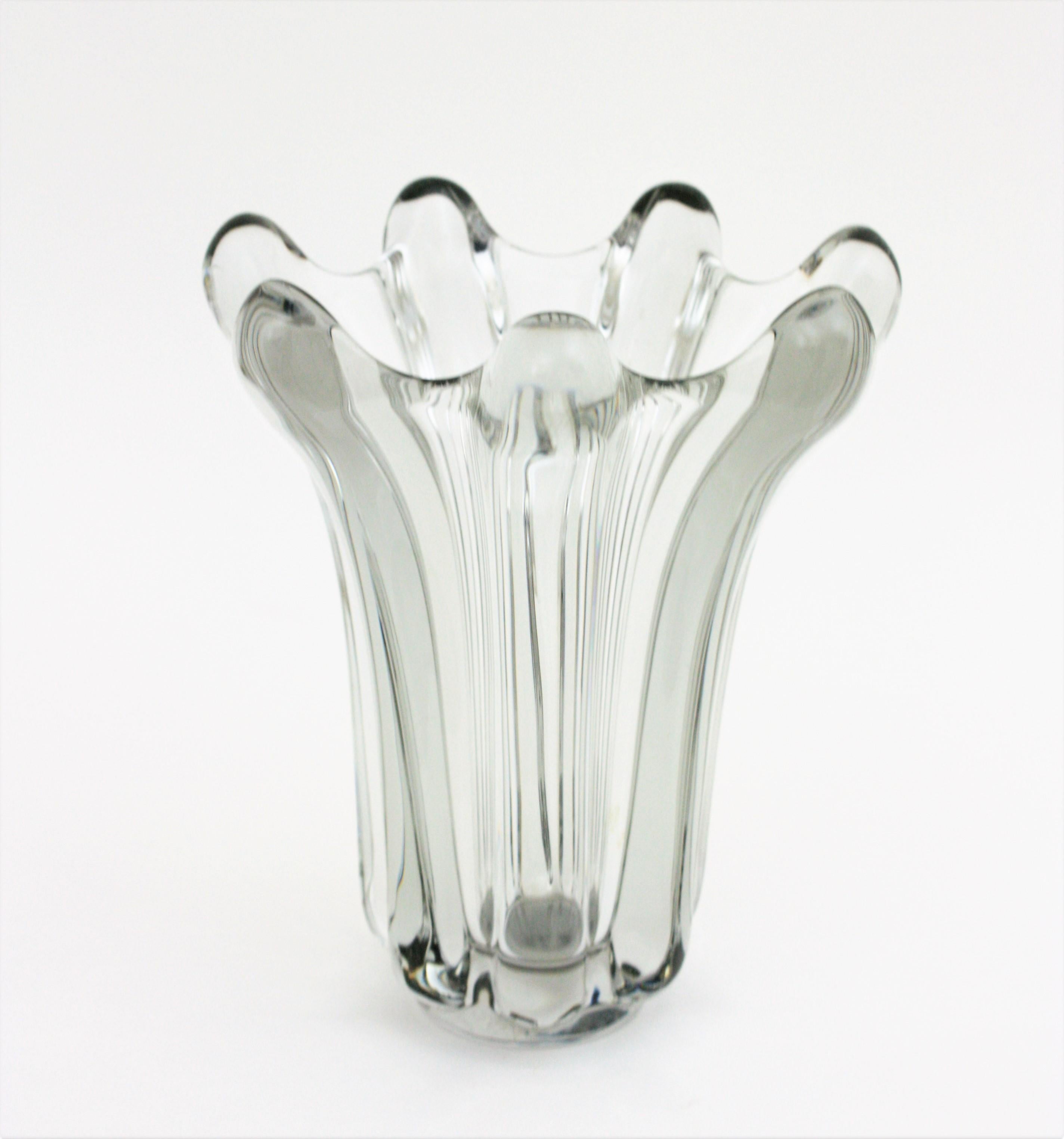 20th Century Flavio Poli Seguso Murano Clear Pulled Art Glass Vase For Sale