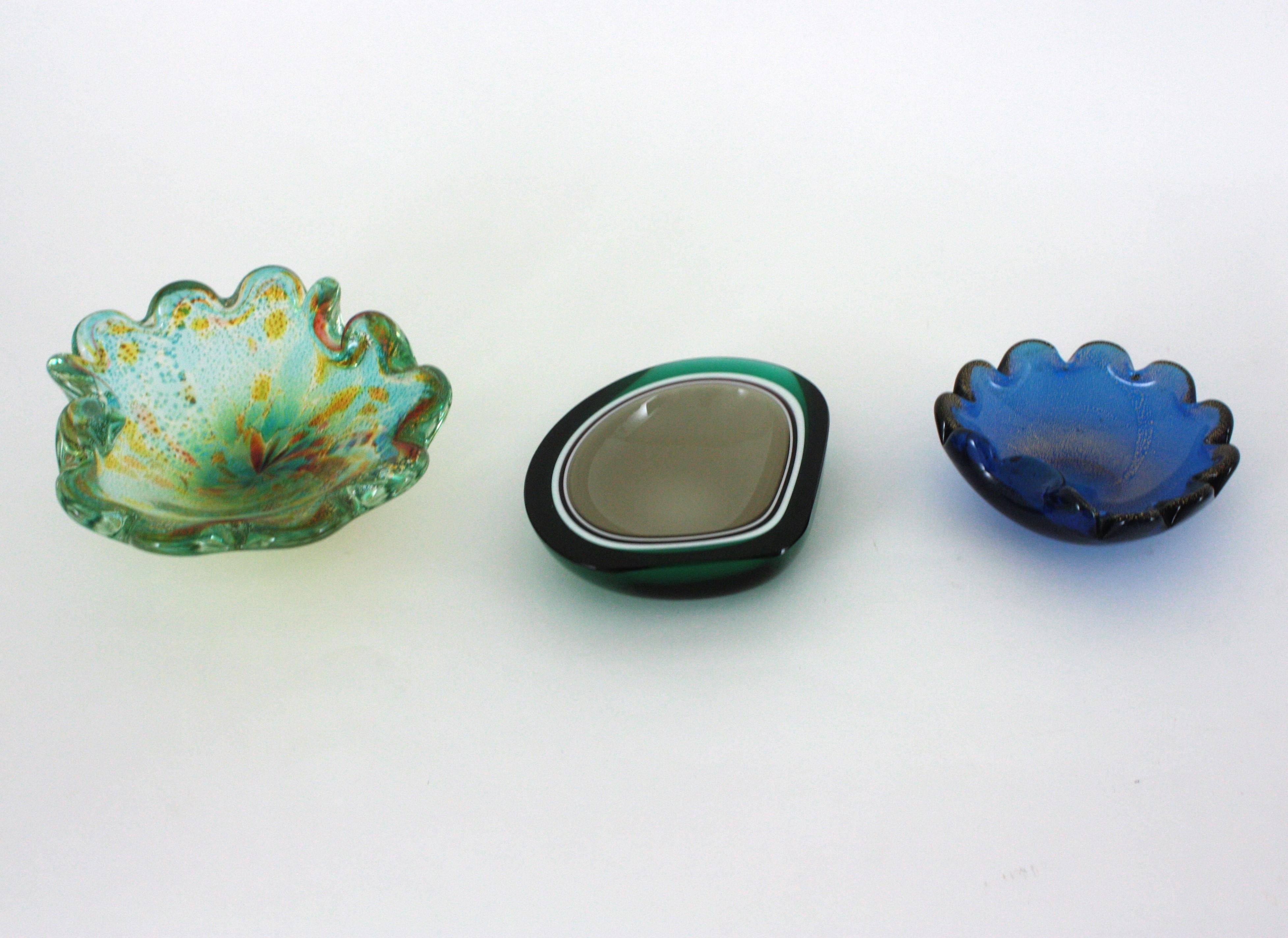 Flavio Poli Seguso Murano Green White Taupe Sommerso Geode Art Glass Bowl (bol en verre d'art géodésique) en vente 3