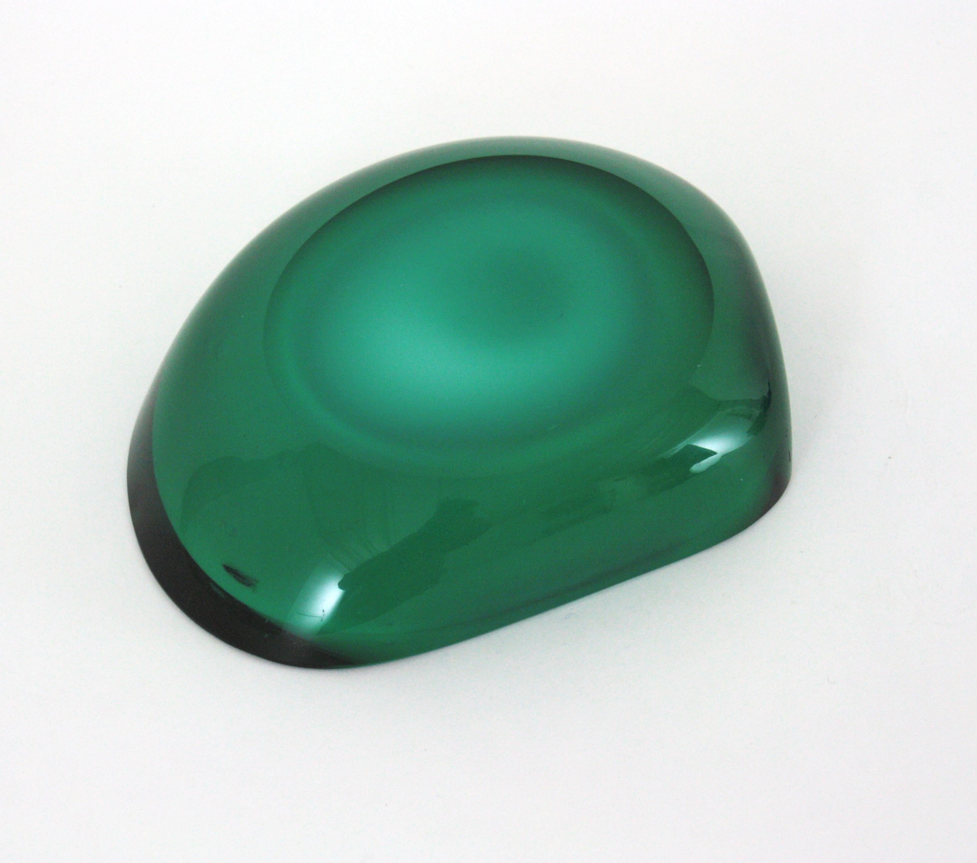 Flavio Poli Seguso Murano Green White Taupe Sommerso Geode Art Glass Bowl (bol en verre d'art géodésique) en vente 4