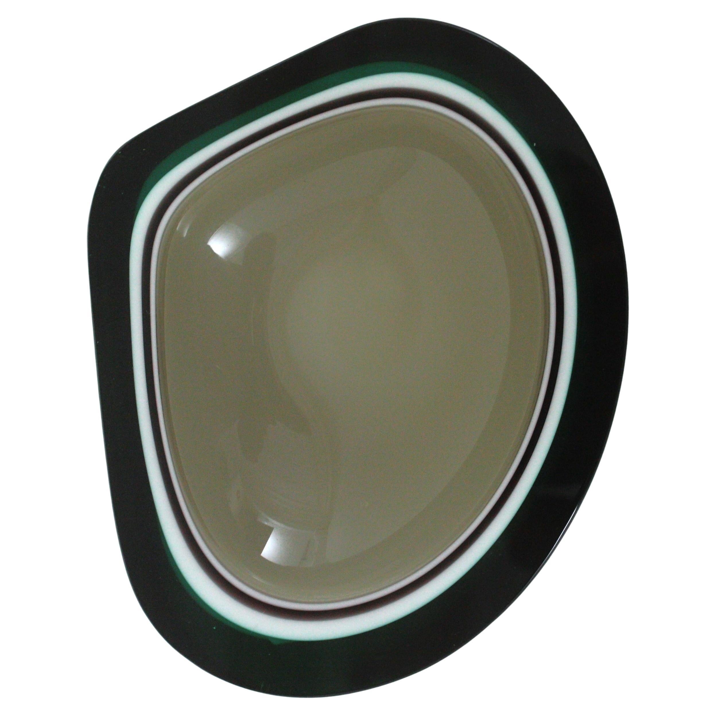 italien Flavio Poli Seguso Murano Green White Taupe Sommerso Geode Art Glass Bowl (bol en verre d'art géodésique) en vente