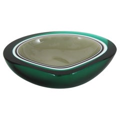 Flavio Poli Seguso Murano Green White Taupe Sommerso Geode Art Glass Bowl