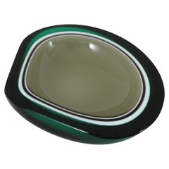 Flavio Poli Seguso Murano Green White Taupe Sommerso Geode Art Glass Bowl (bol en verre d'art géodésique)