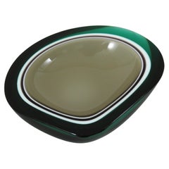 Flavio Poli Seguso Murano Green White Taupe Sommerso Geode Art Glass Bowl