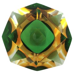 Flavio Poli Seguso Murano Verde Amarillo Sommerso Diamante Facetado Tazón de vidrio artístico
