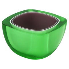 Flavio Poli Seguso Murano Lime Green Purple White Sommerso Geode Art Glass Bowl