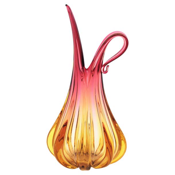 Flavio Poli Seguso Murano Pink Amber Sommerso Ribbed Art Glass Vase flavio-poli-seguso-murano-pink-amber-sommerso-ribbed-art-glass-vase