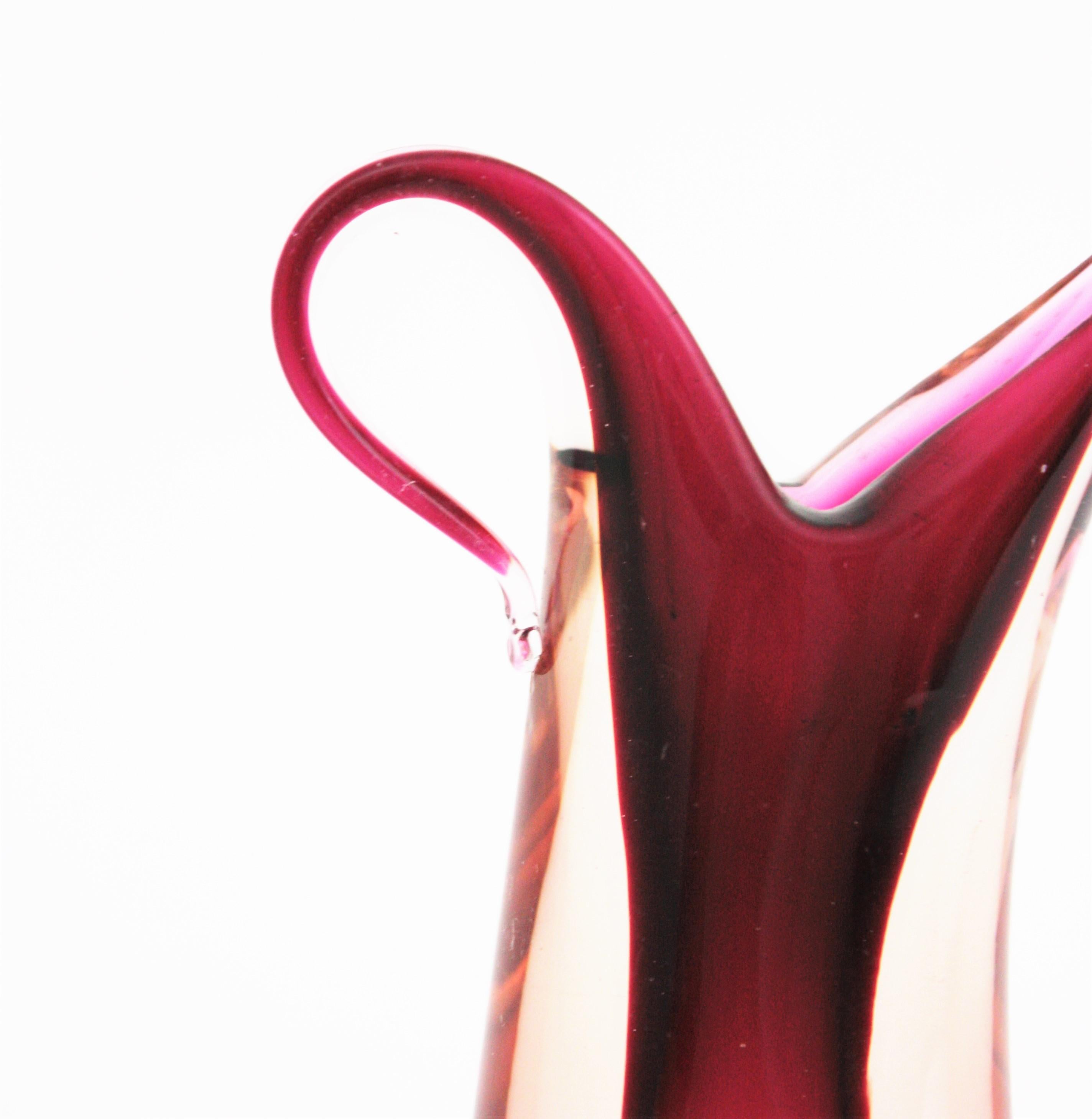 20th Century Flavio Poli Seguso Murano Pink Fuchsia Purple Sommerso Art Glass Vase For Sale