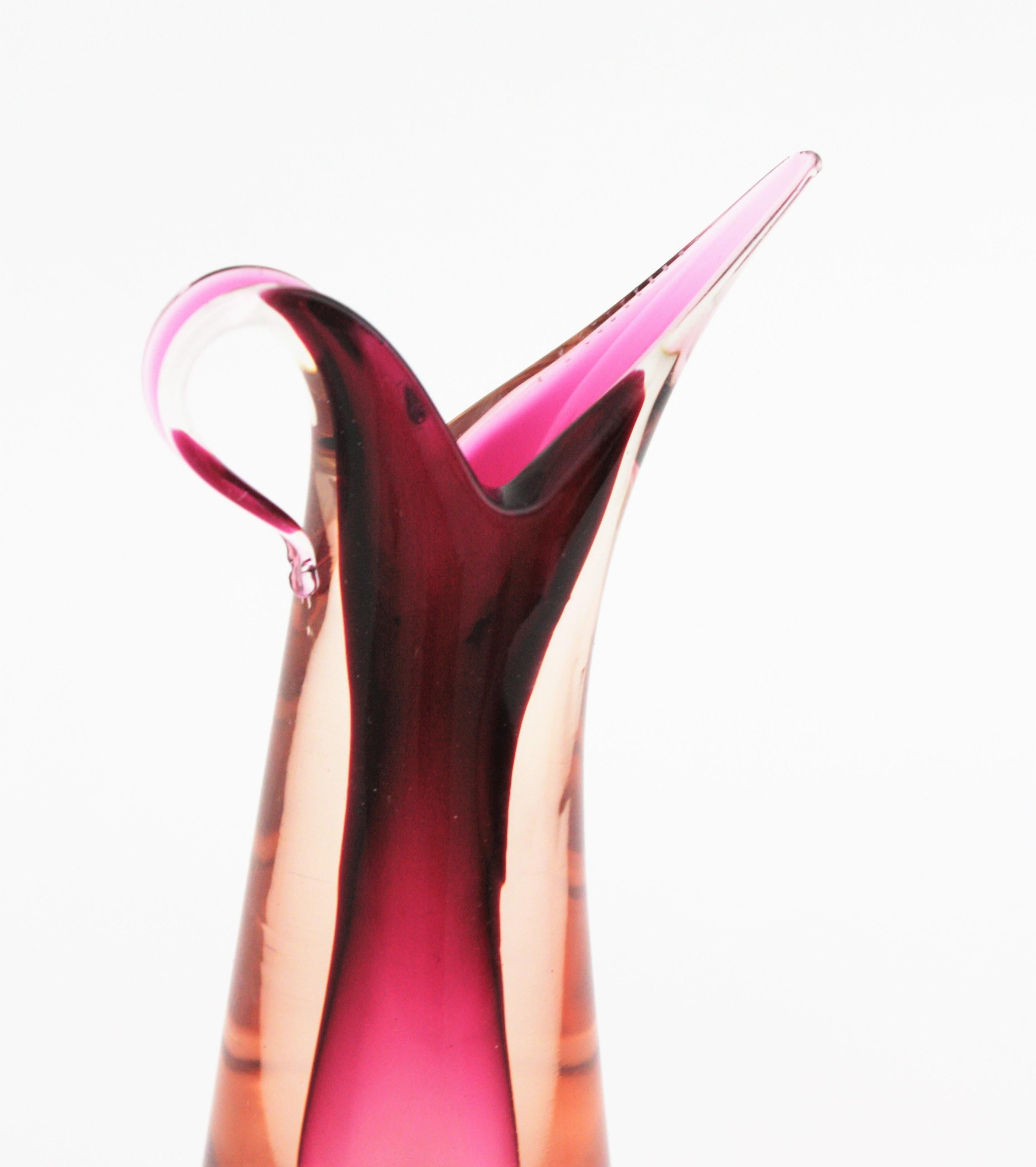 Flavio Poli Seguso Murano Pink Fuchsia Purple Sommerso Art Glass Vase For Sale 1