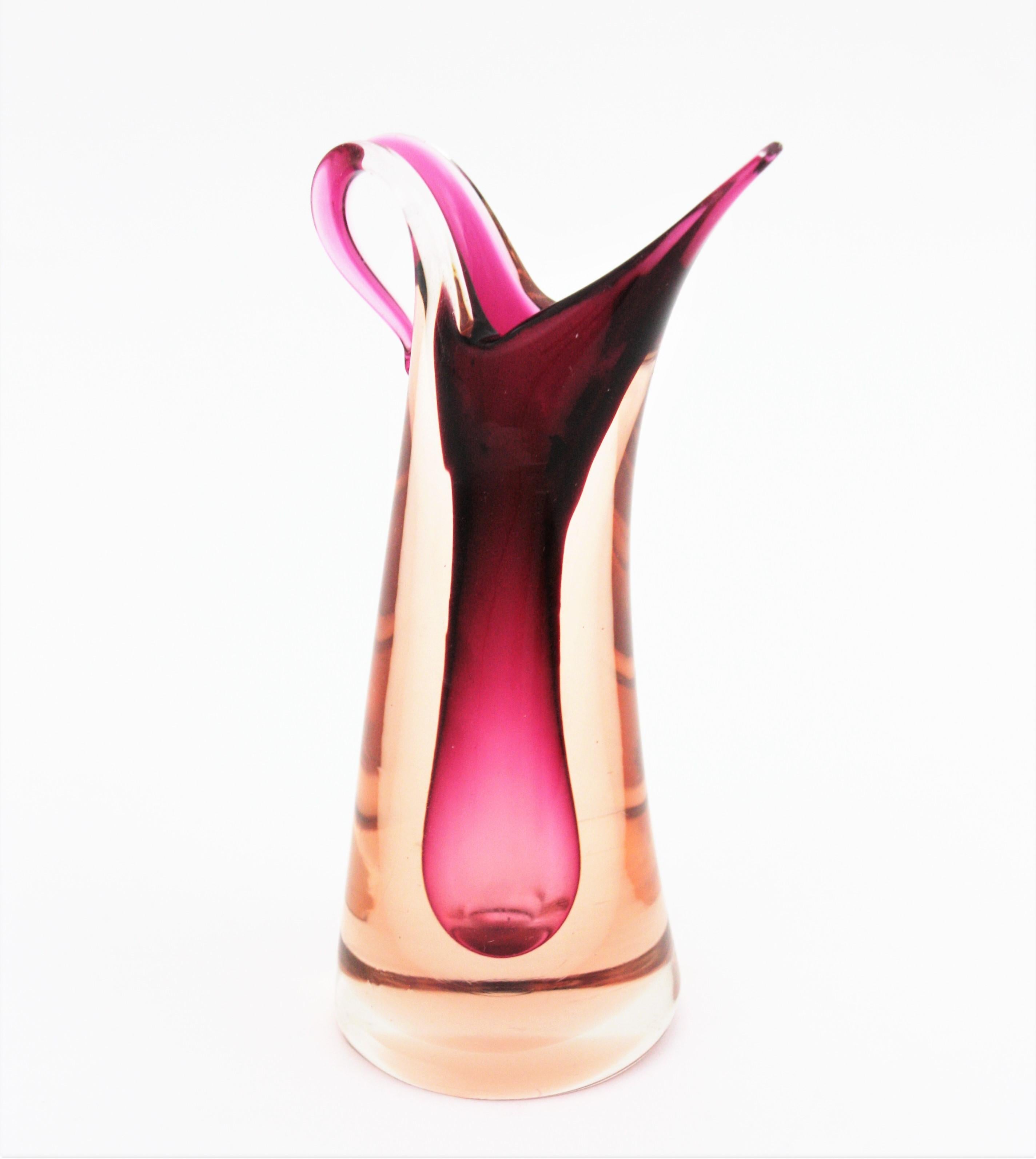 Flavio Poli Seguso Murano Rosa Fuchsia Lila Sommerso Kunst Glas Vase im Angebot 5