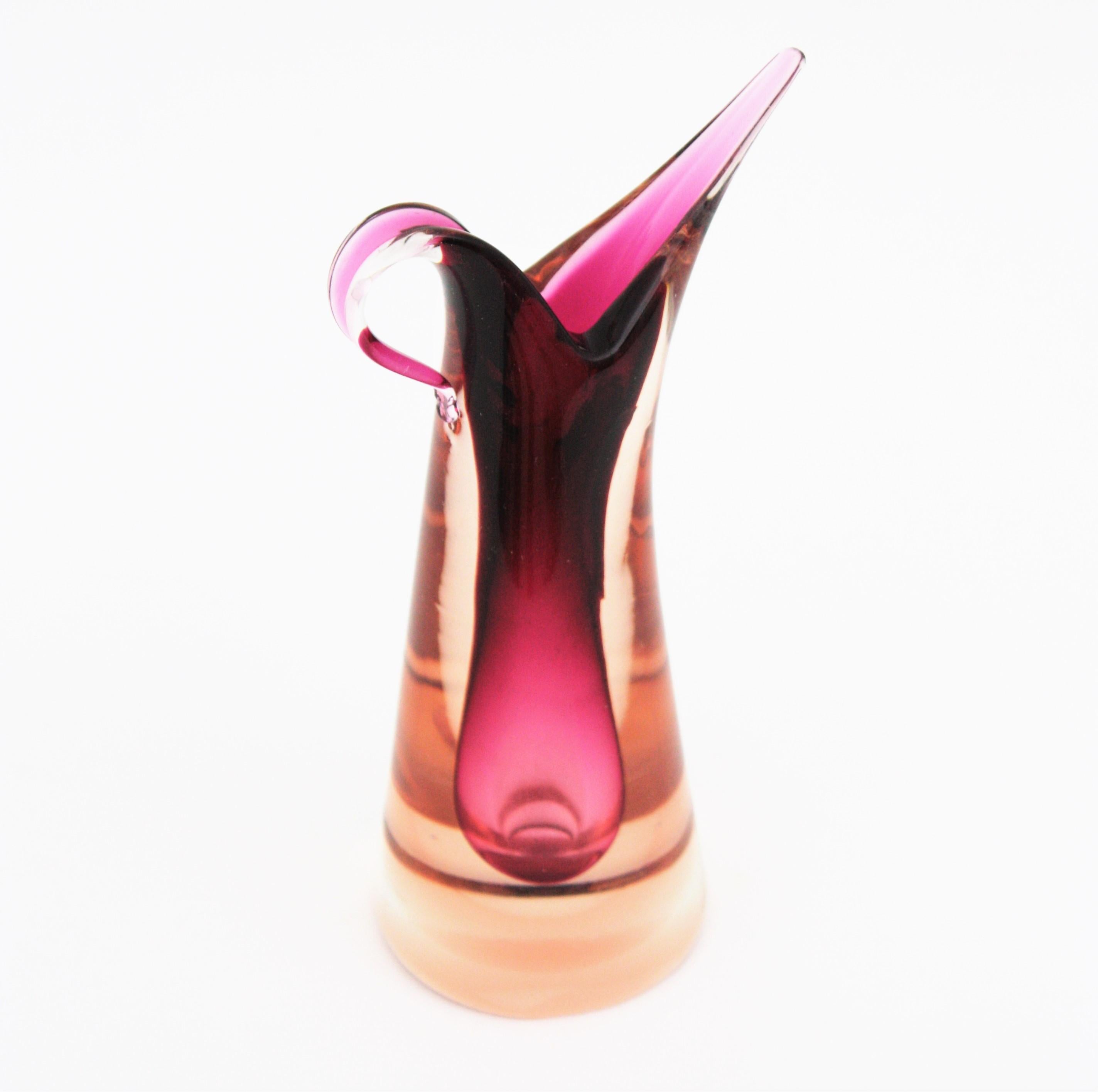 Flavio Poli Seguso Murano Pink Fuchsia Purple Sommerso Art Glass Vase For Sale 3