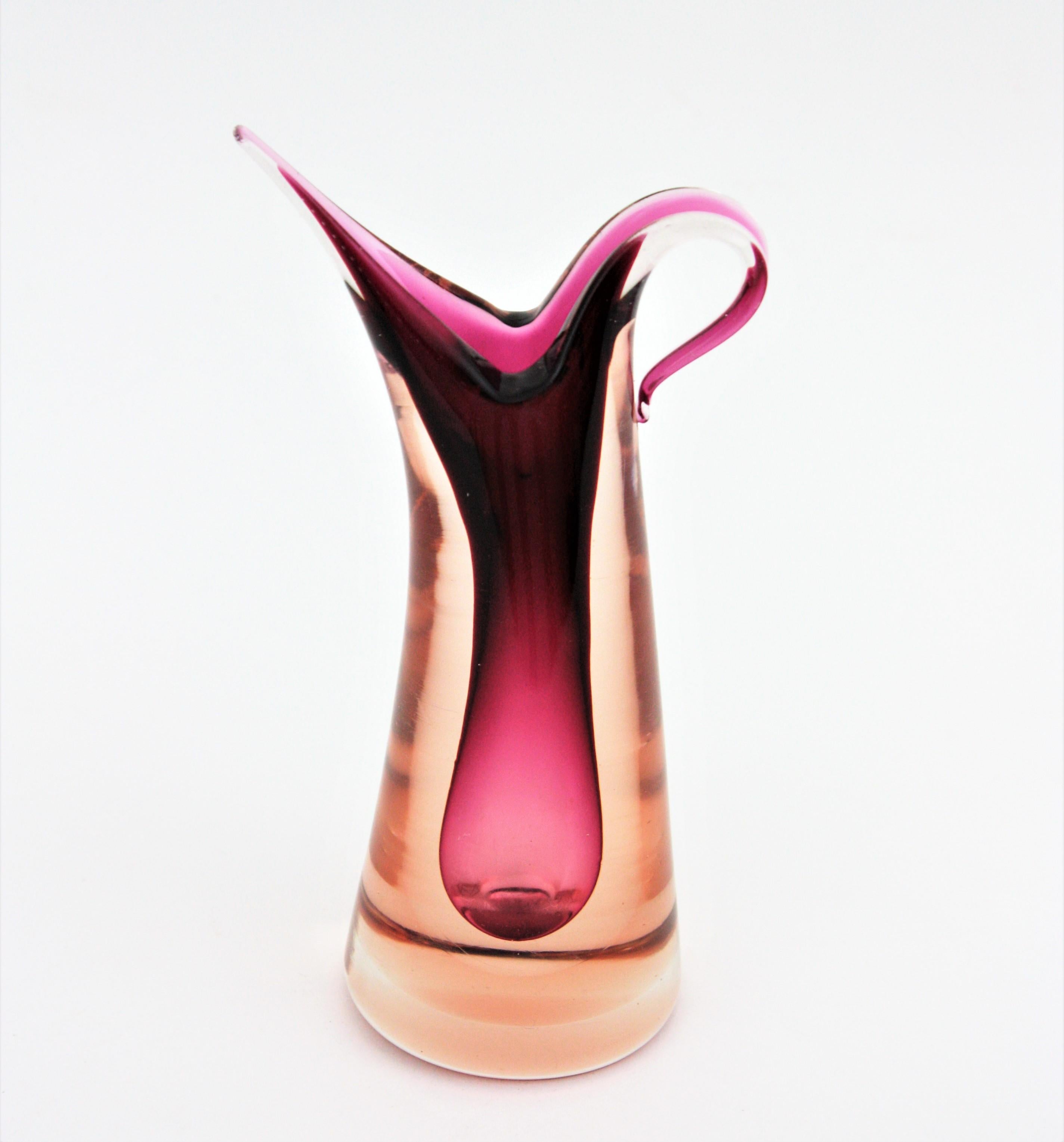 Flavio Poli Seguso Murano Pink Fuchsia Purple Sommerso Art Glass Vase For Sale 4