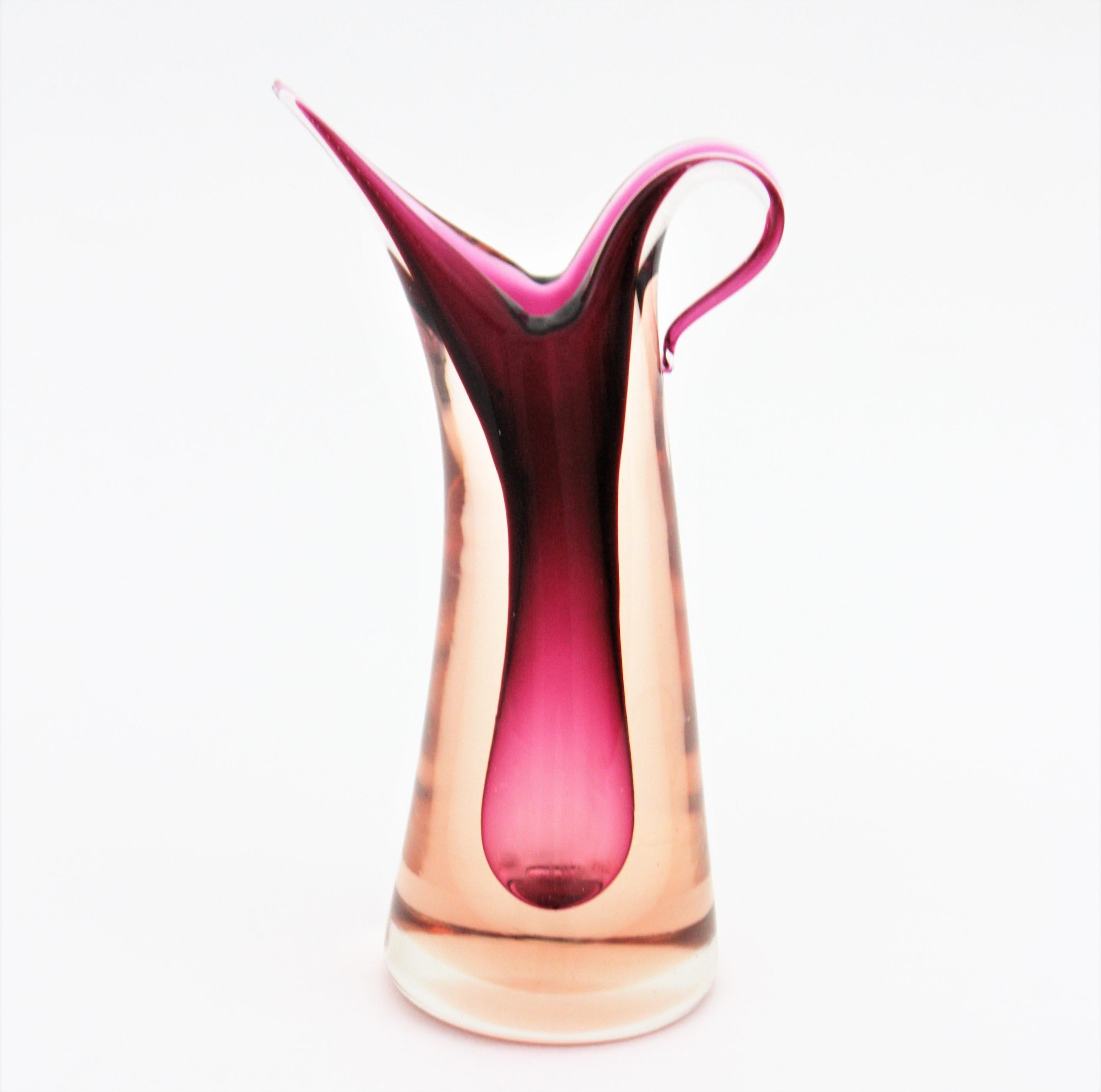 Flavio Poli Seguso Murano Rosa Fuchsia Lila Sommerso Kunst Glas Vase im Angebot 8