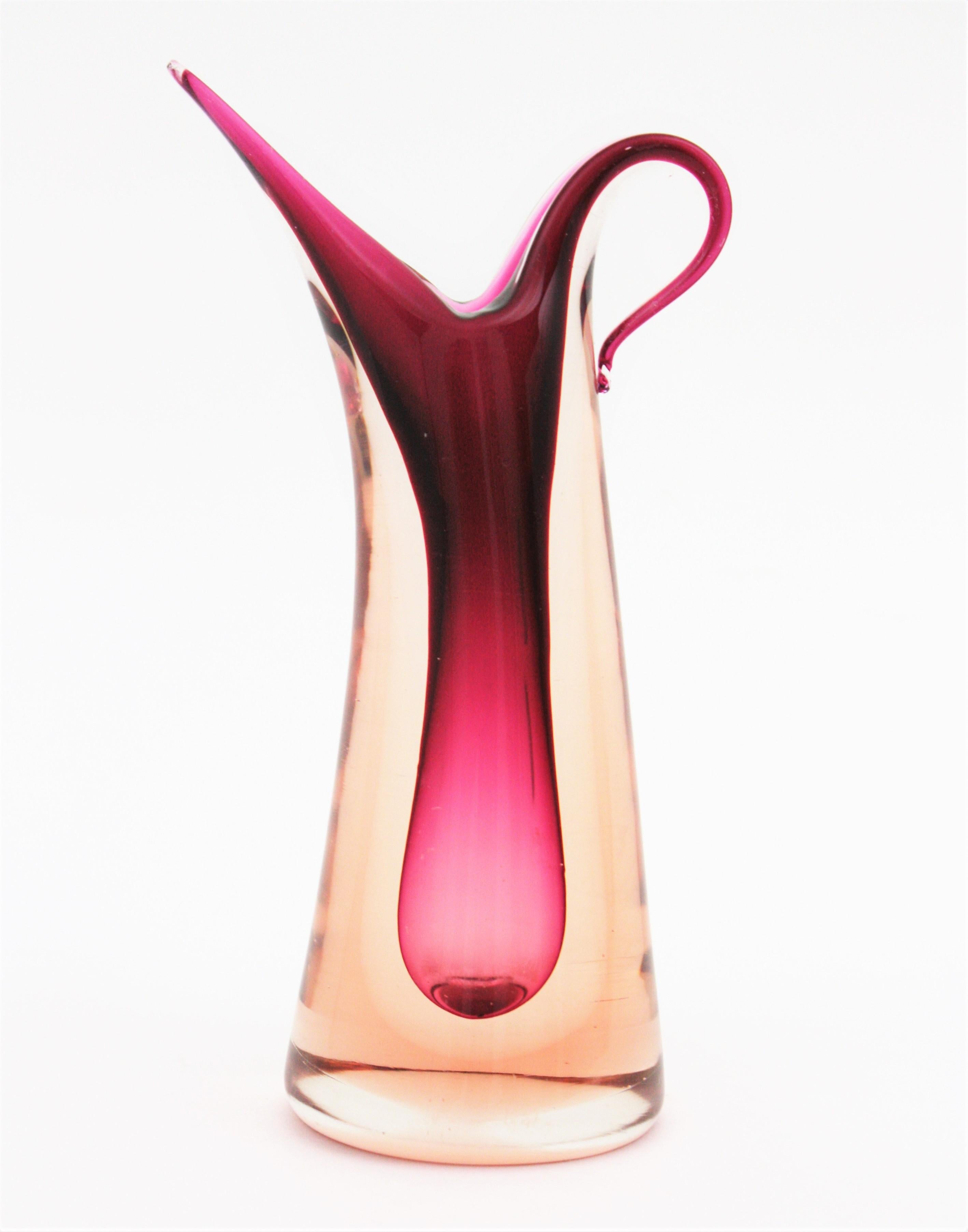 Flavio Poli Seguso Murano Rosa Fuchsia Lila Sommerso Kunst Glas Vase (Moderne der Mitte des Jahrhunderts) im Angebot