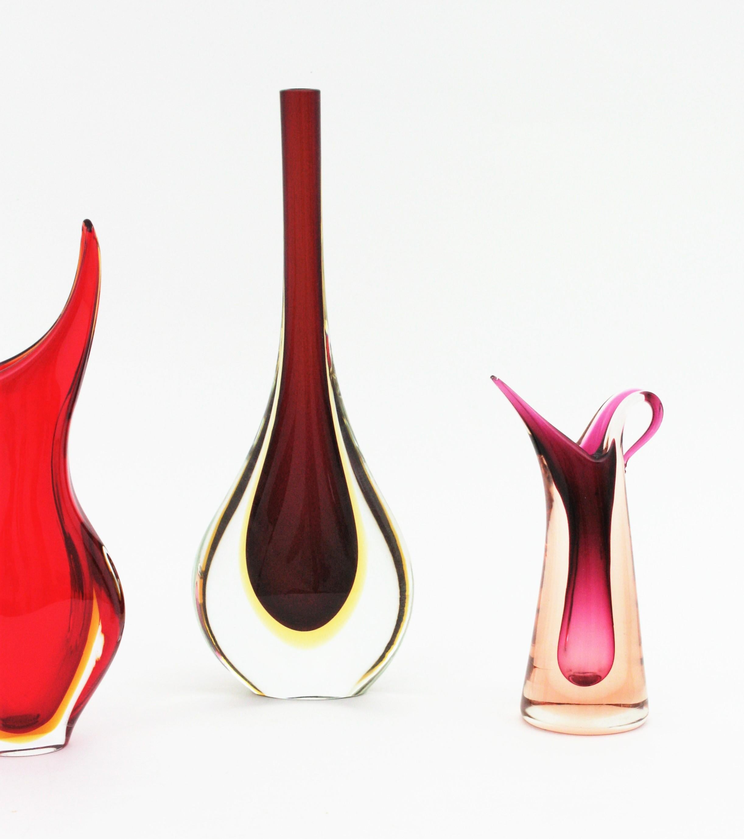 Flavio Poli Seguso Murano Rosa Fuchsia Lila Sommerso Kunst Glas Vase (Handgefertigt) im Angebot