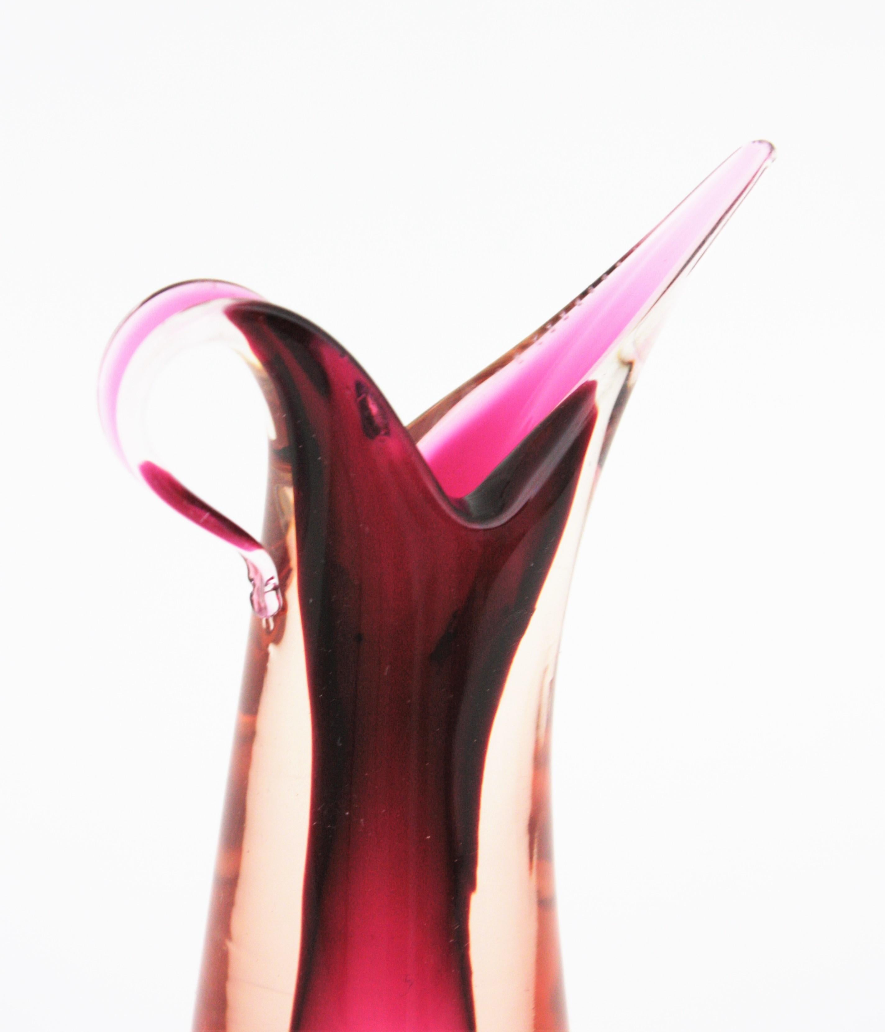 Hand-Crafted Flavio Poli Seguso Murano Pink Fuchsia Purple Sommerso Art Glass Vase For Sale