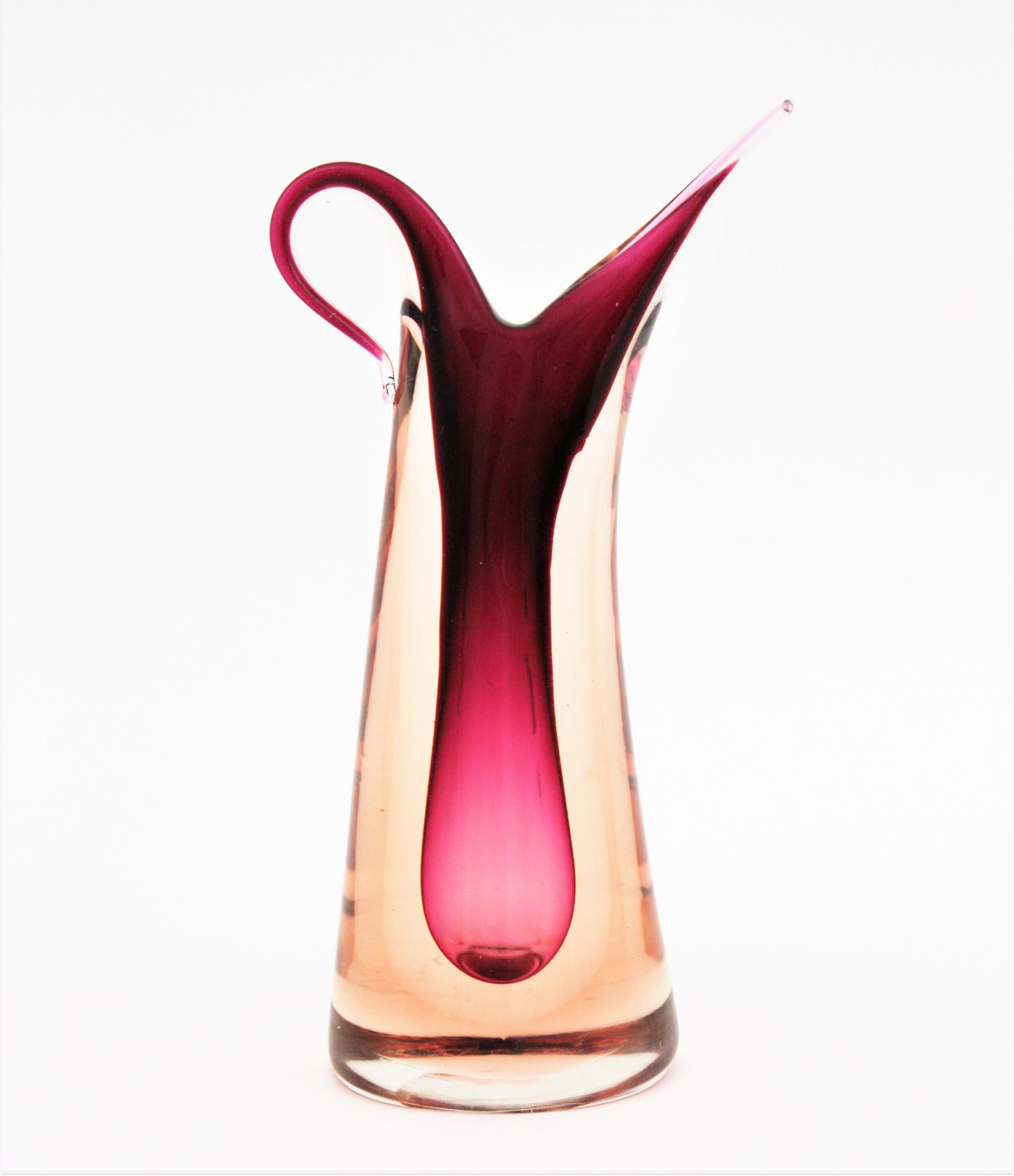 Flavio Poli Seguso Murano Rosa Fuchsia Lila Sommerso Kunst Glas Vase im Angebot 2